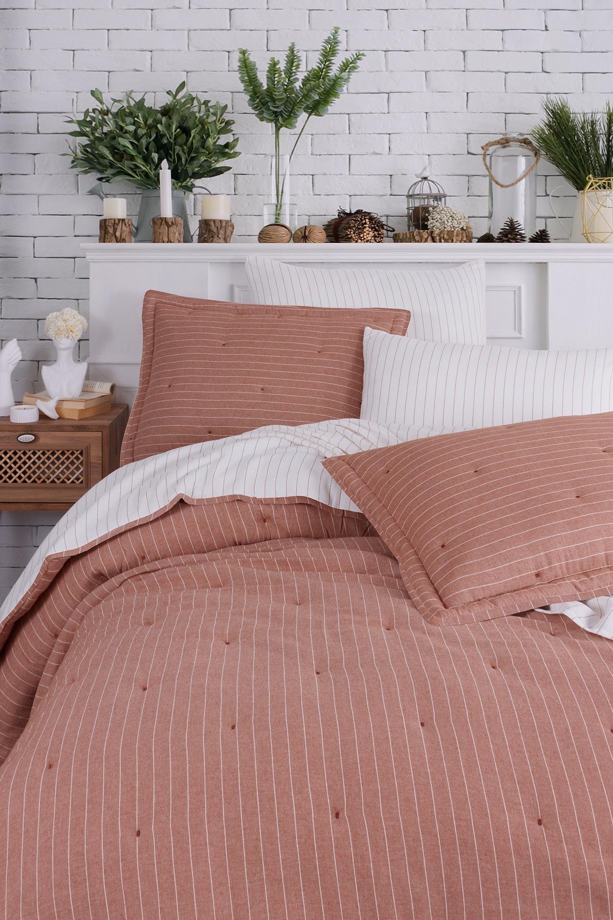 Soft Dreams  Tek Kişilik Natural Yatak Örtü Seti Kiremit