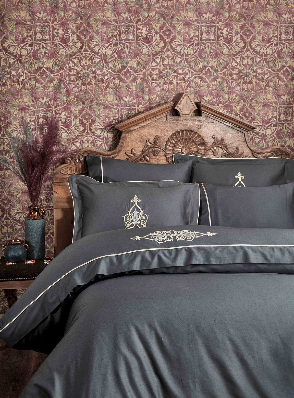 Alya Çift Kişilik Nevresim Duvet Set 200X220 Antrasit