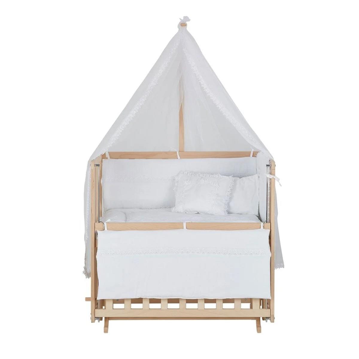 Baby Tech Naturel Boyasız 4 Kademeli Tekerlekli Beşik 50*90