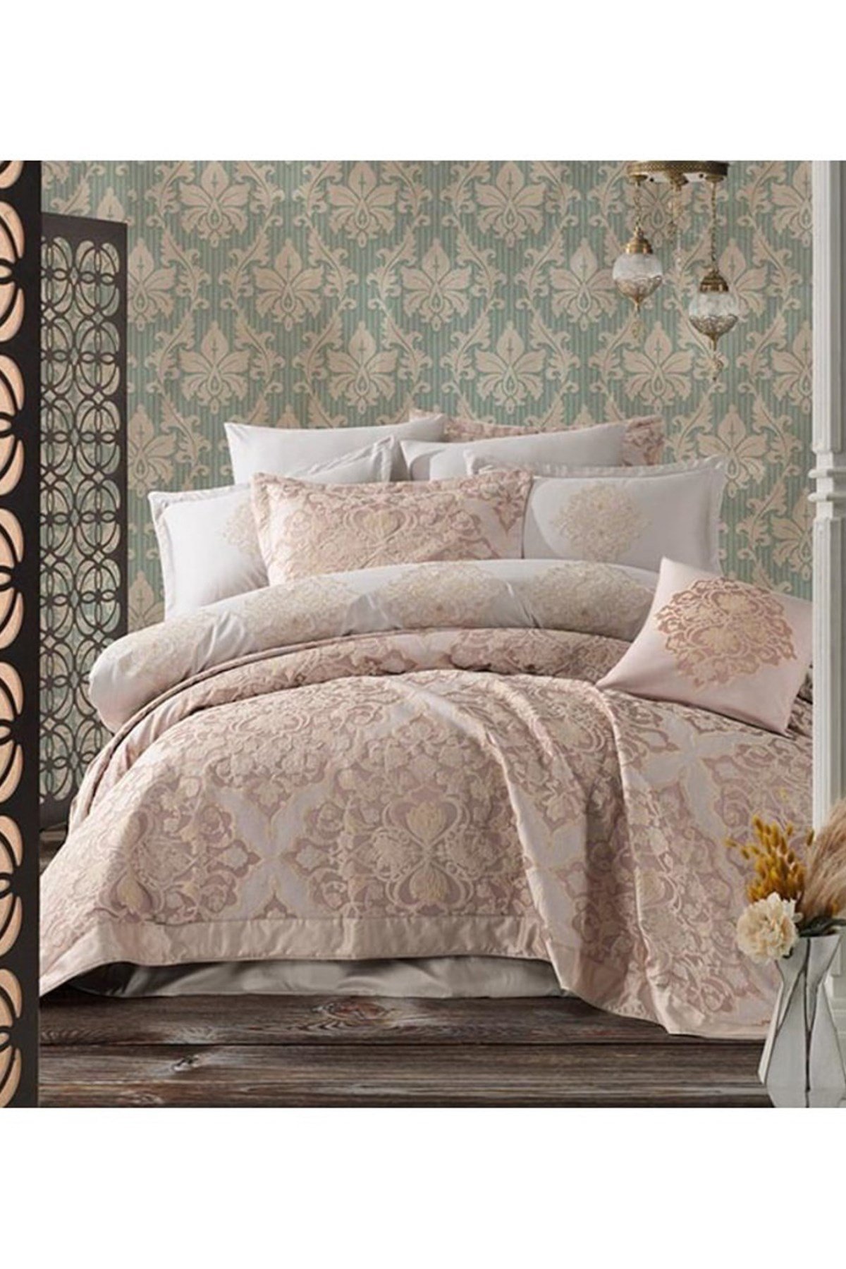 Dantela Samara Nakışlı Nevresim Yatak Örtüsü Seti