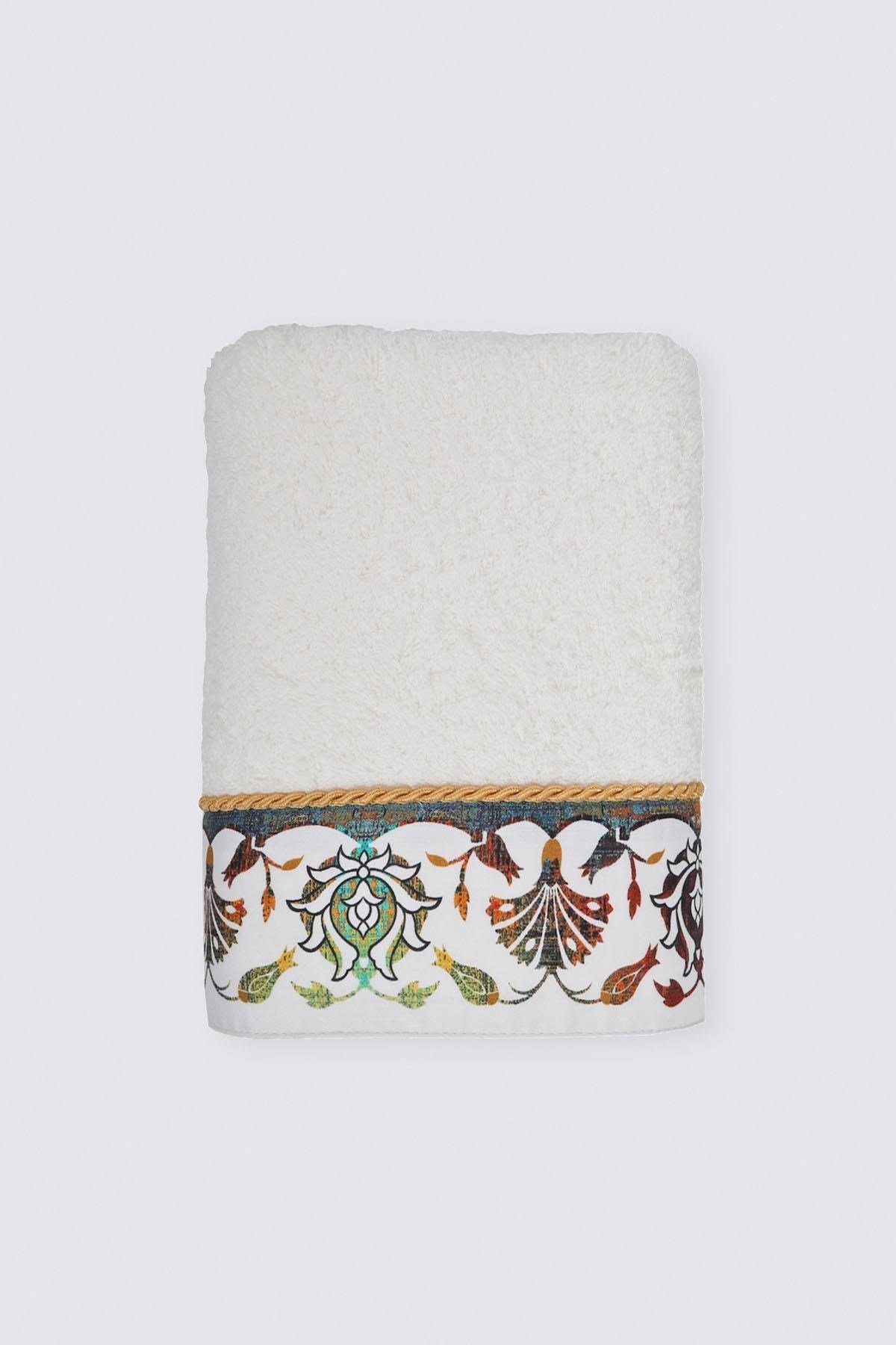 Ecocotton Ahsen El Yüz Havlusu %100 Organik Pamuk Baskılı Krem 50x90 Cm