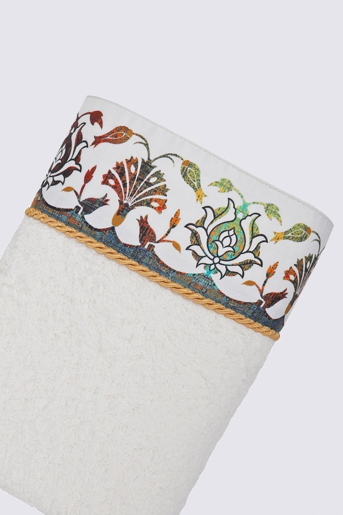 Ecocotton Ahsen El Yüz Havlusu %100 Organik Pamuk Baskılı Krem 50x90 Cm