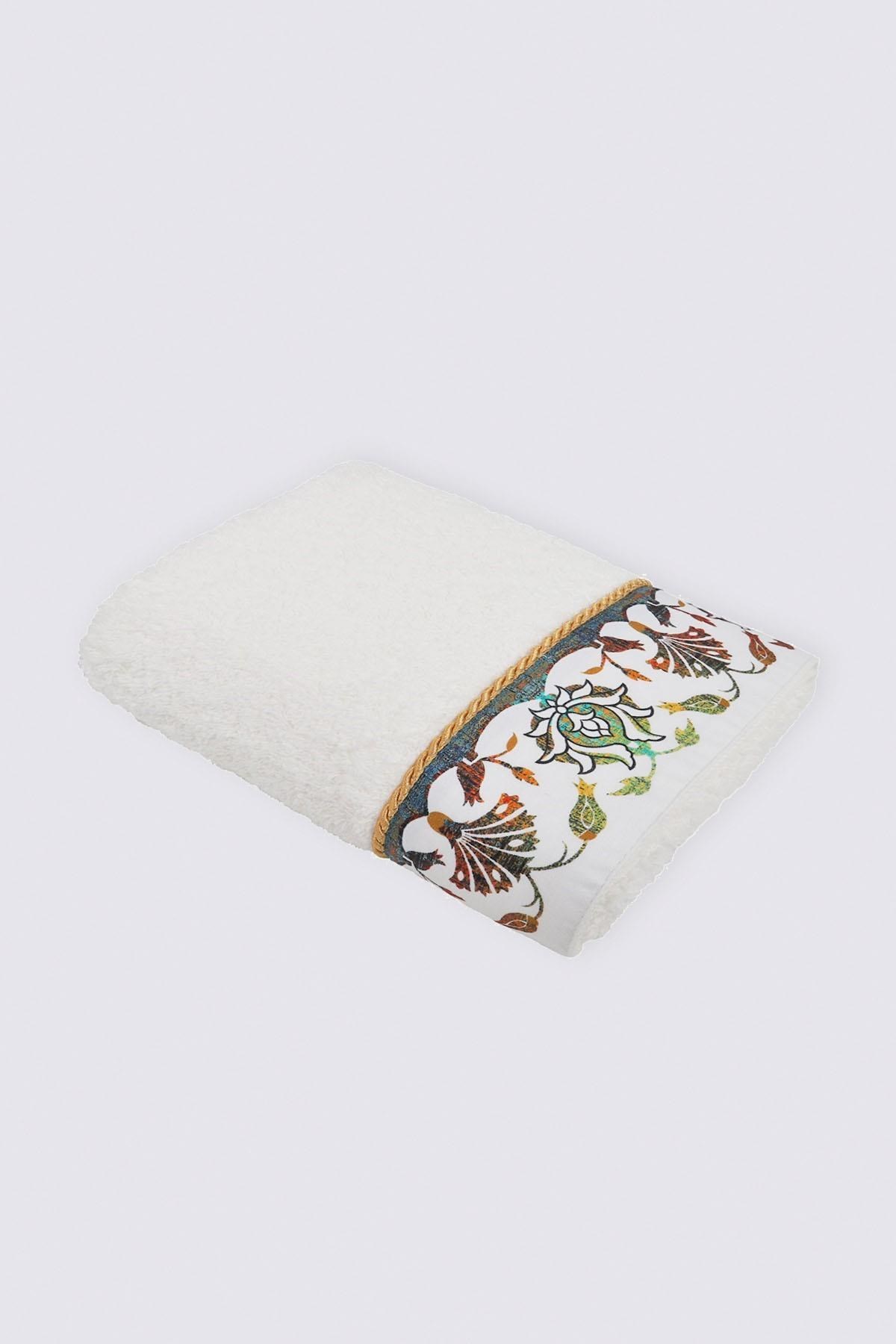 Ecocotton Ahsen El Yüz Havlusu %100 Organik Pamuk Baskılı Krem 50x90 Cm