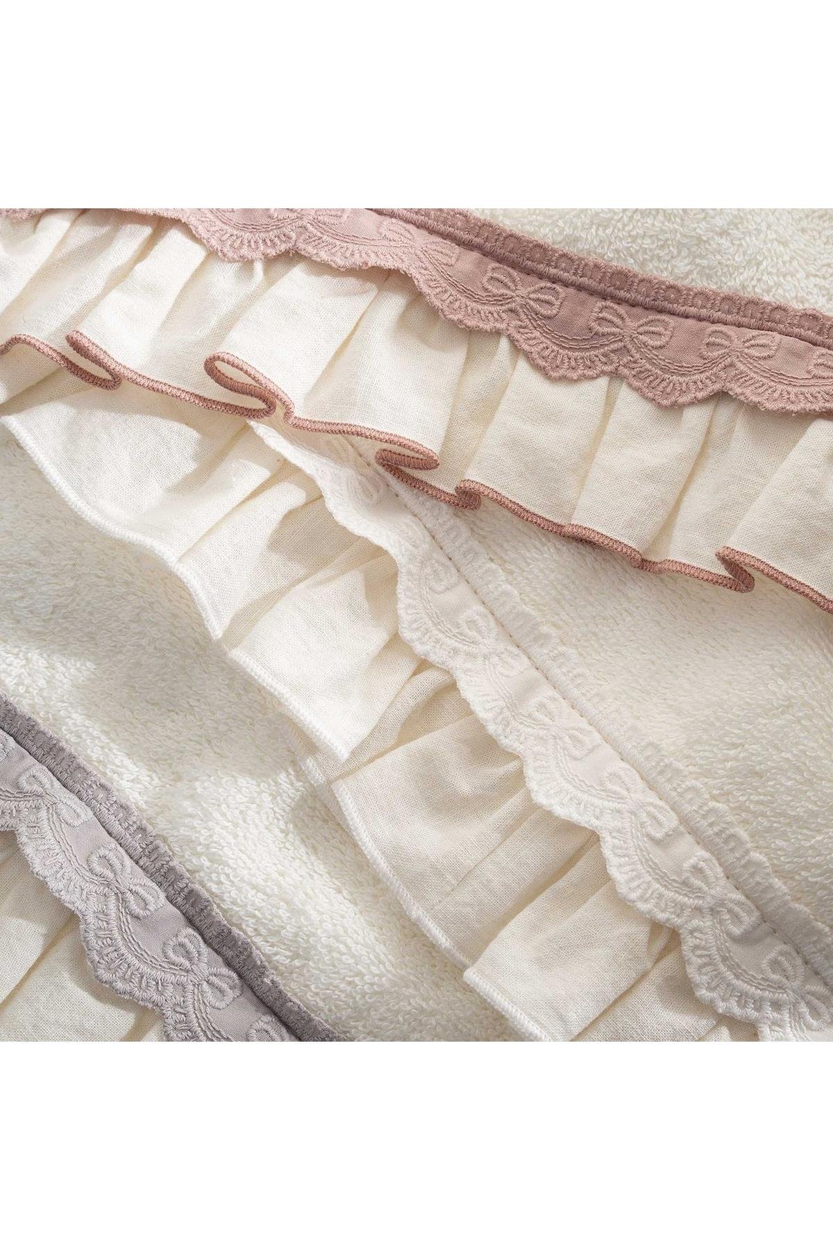Ecocotton Alessa 3'lü Kurulama Havlusu %100 Organik Pamuklu Dantelli Krem-Pudra-Gri 30X50 Cm