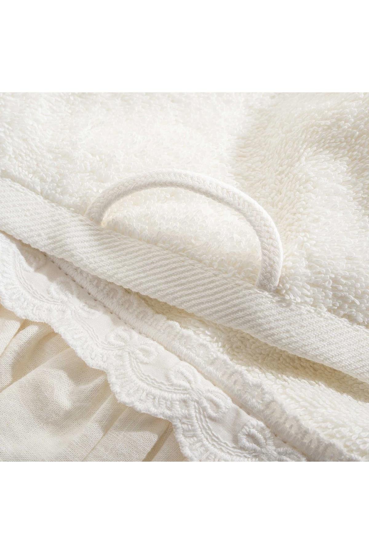 Ecocotton Alessa 3'lü Kurulama Havlusu %100 Organik Pamuklu Dantelli Krem-Pudra-Gri 30X50 Cm