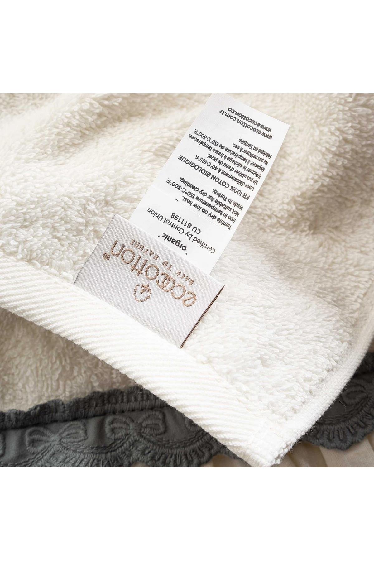 Ecocotton Alessa 3'lü Kurulama Havlusu %100 Organik Pamuklu Dantelli Krem-Pudra-Yeşil 30X50 Cm