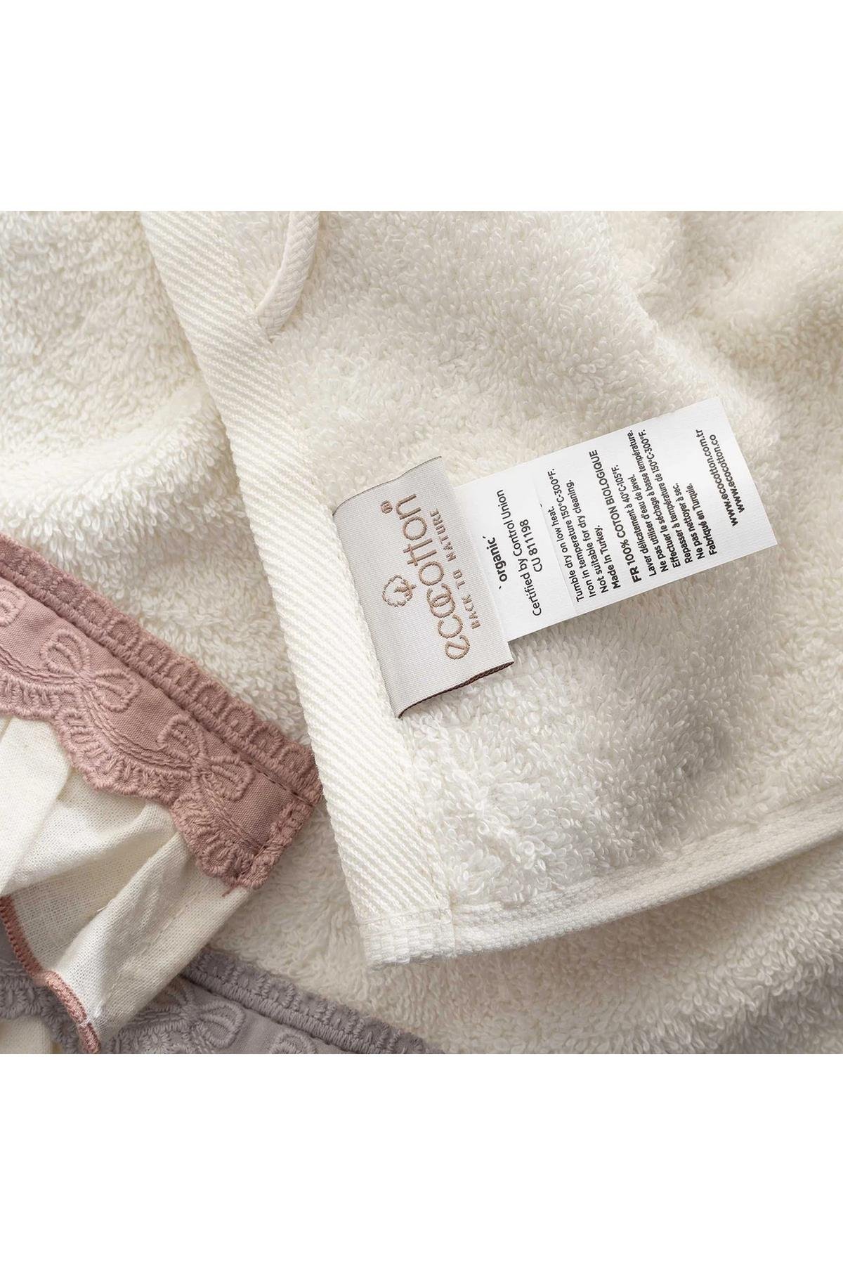 Ecocotton Alessa 3'lü Kurulama Havlusu %100 Organik Pamuklu Dantelli Krem-Pudra-Gri 30X50 Cm