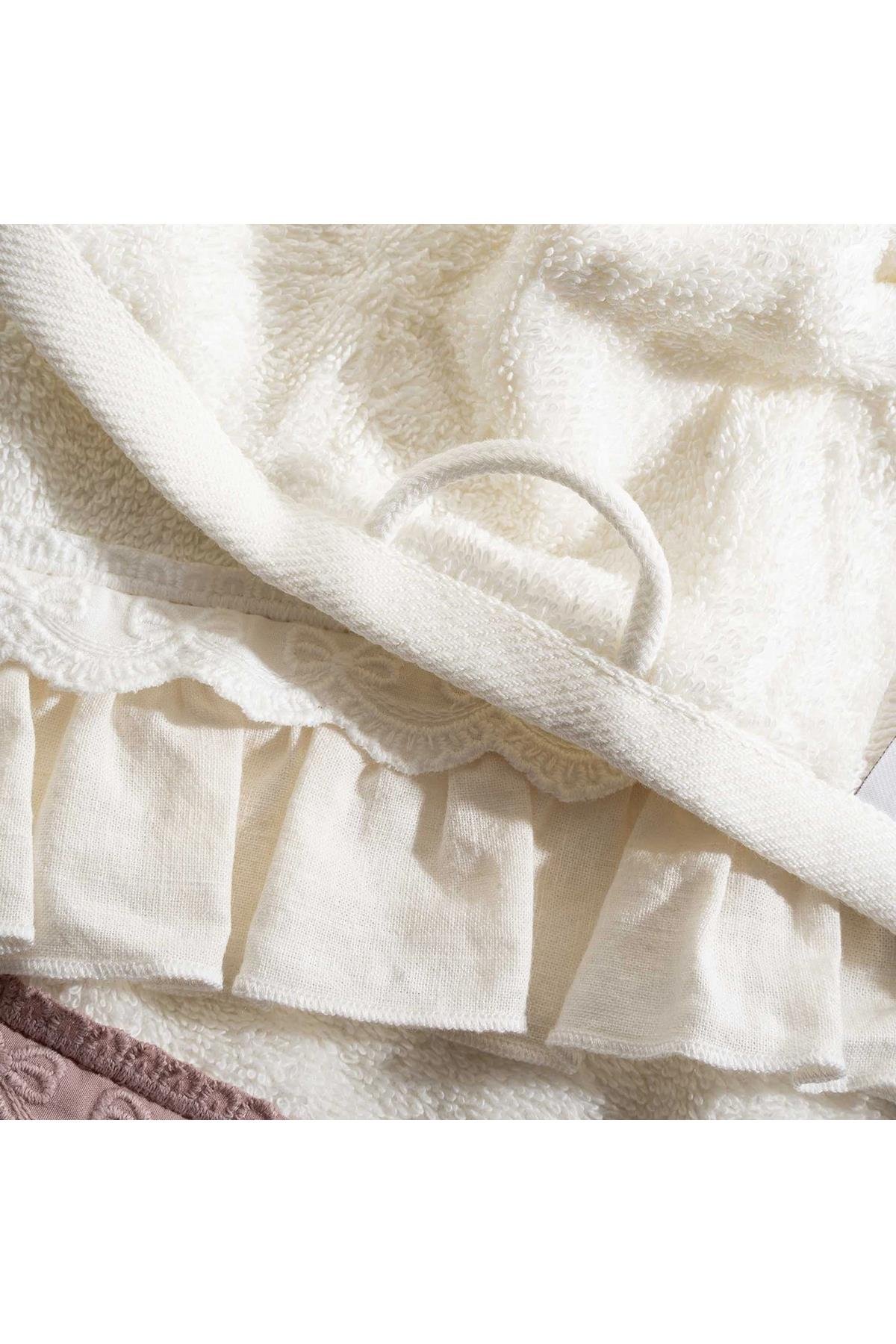 Ecocotton Alessa 3'lü Kurulama Havlusu %100 Organik Pamuklu Dantelli Krem-Pudra-Yeşil 30X50 Cm