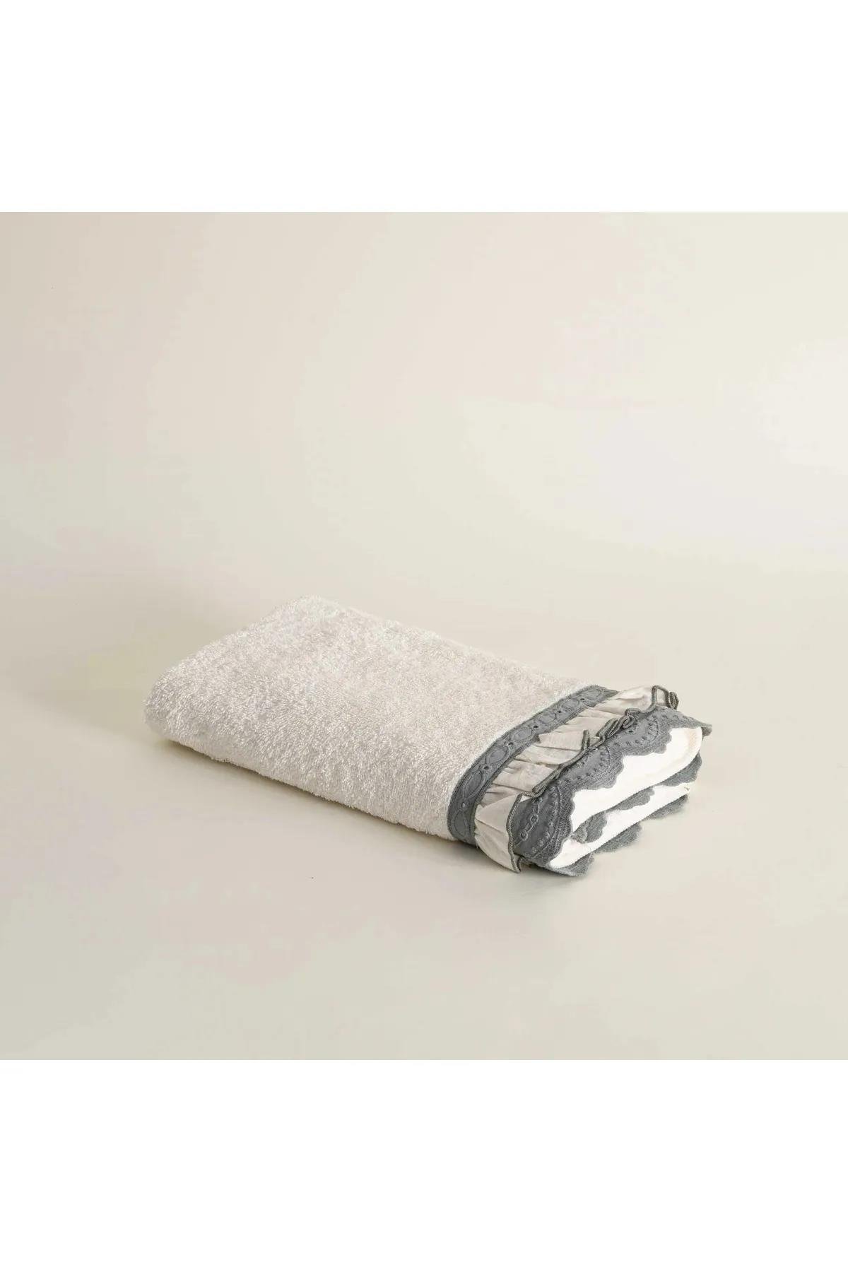 Ecocotton Alessa El Yüz Havlusu %100 Organik Pamuklu Dantelli Gri 50x90 Cm