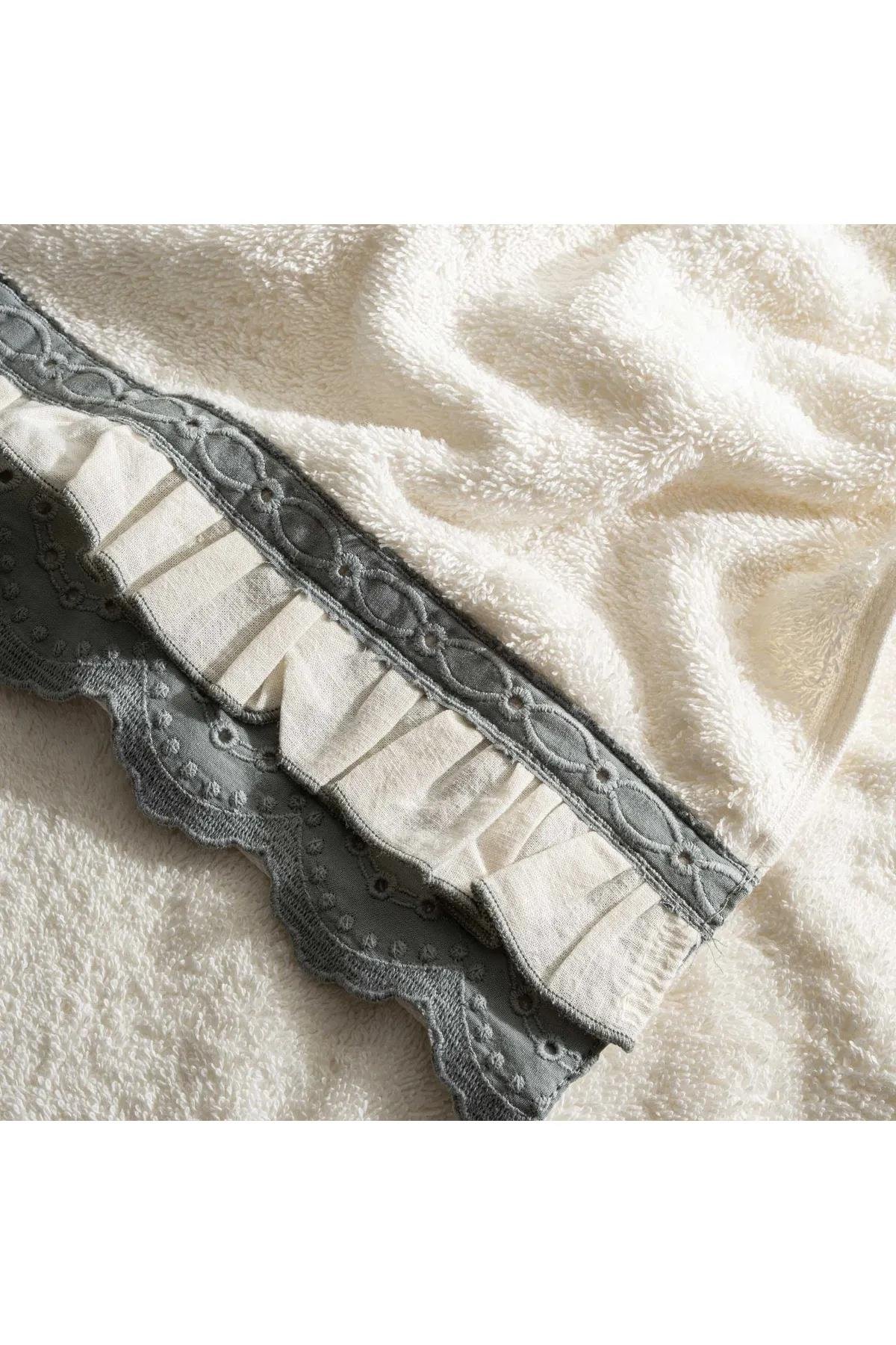 Ecocotton Alessa El Yüz Havlusu %100 Organik Pamuklu Dantelli Gri 50x90 Cm