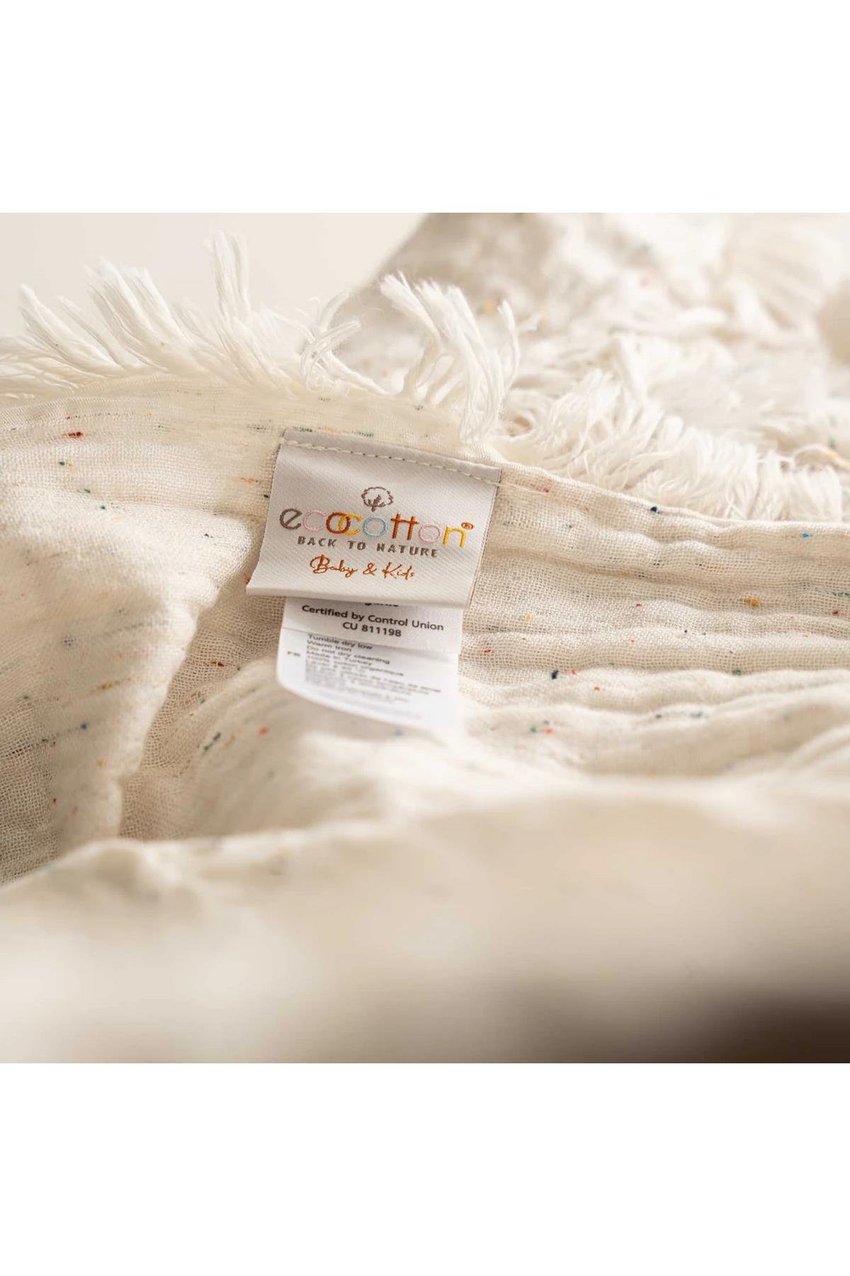 Ecocotton Alinda Bebek Yatak Örtüsü %100 Organik Pamuk Müslin Waffle Krem 120x170 Cm