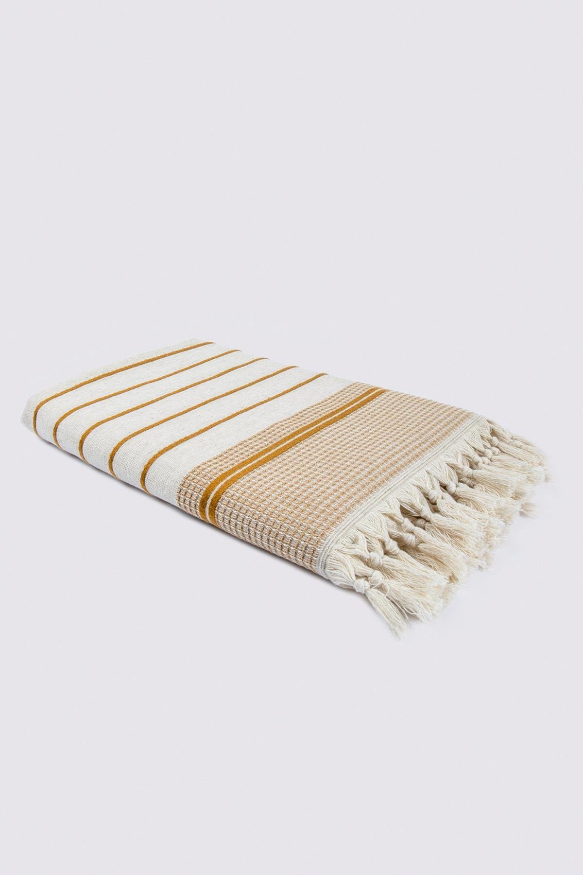 Ecocotton Arden Banyo Havlusu %100 Organik Pamuk Karışımlı Kenevir Havlu Hardal-Bej 80x150 Cm