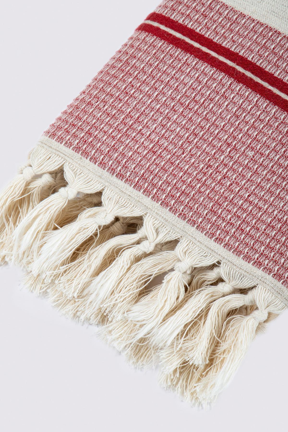 Ecocotton Arden Banyo Havlusu %100 Organik Pamuk Karışımlı Kenevir Havlu Kırmızı-Bej 80x150Cm