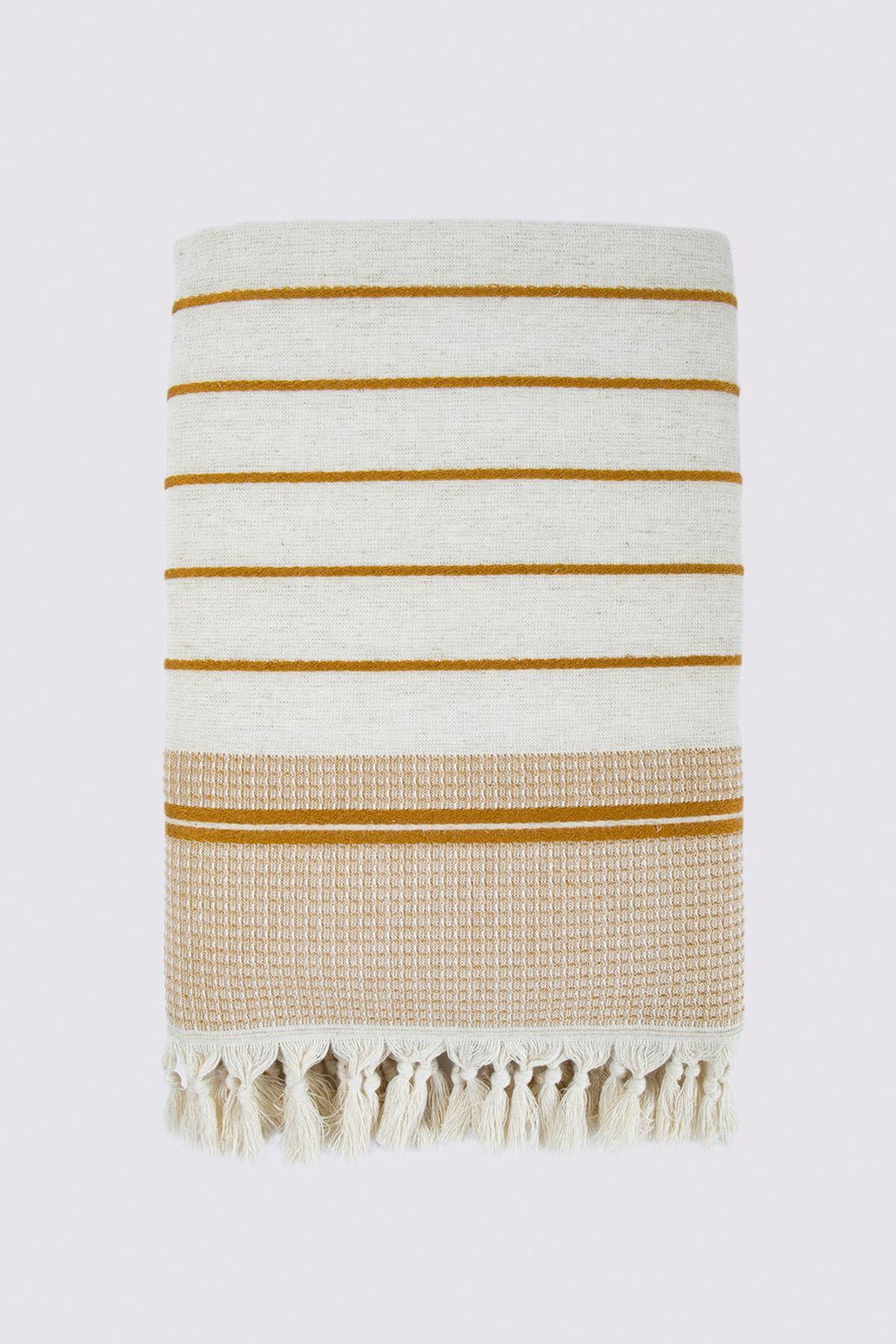 Ecocotton Arden Banyo Havlusu %100 Organik Pamuk Karışımlı Kenevir Havlu Hardal-Bej 80x150 Cm