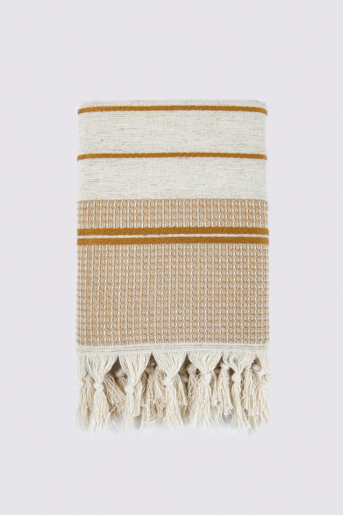 Ecocotton Arden El Yüz Havlusu %100 Organik Pamuk Karışımlı Kenevir Havlu Hardal-Bej 50x90 Cm