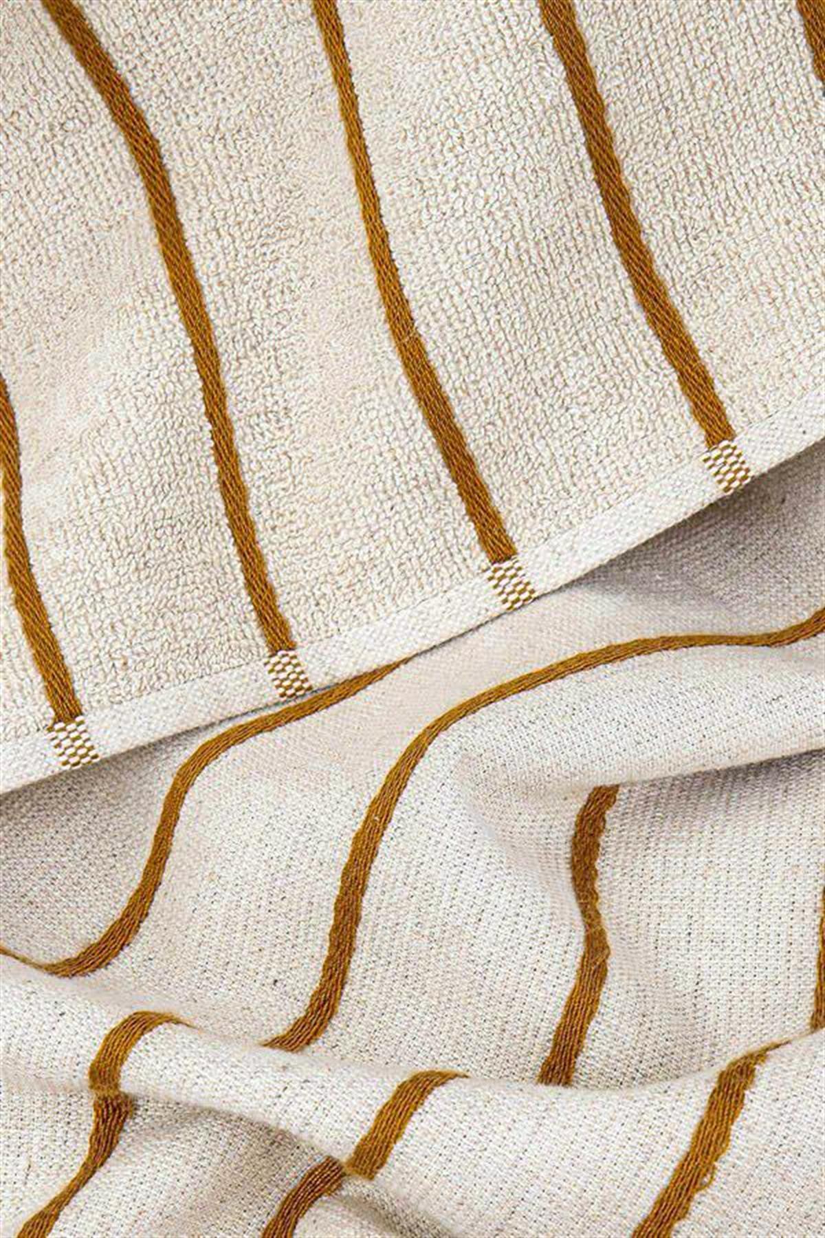 Ecocotton Arden El Yüz Havlusu %100 Organik Pamuk Karışımlı Kenevir Havlu Hardal-Bej 50x90 Cm