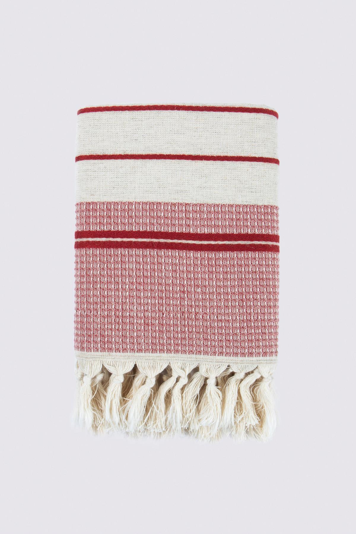 Ecocotton Arden El Yüz Havlusu %100 Organik Pamuk Karışımlı Kenevir Havlu Kırmızı-Bej 50x90 Cm