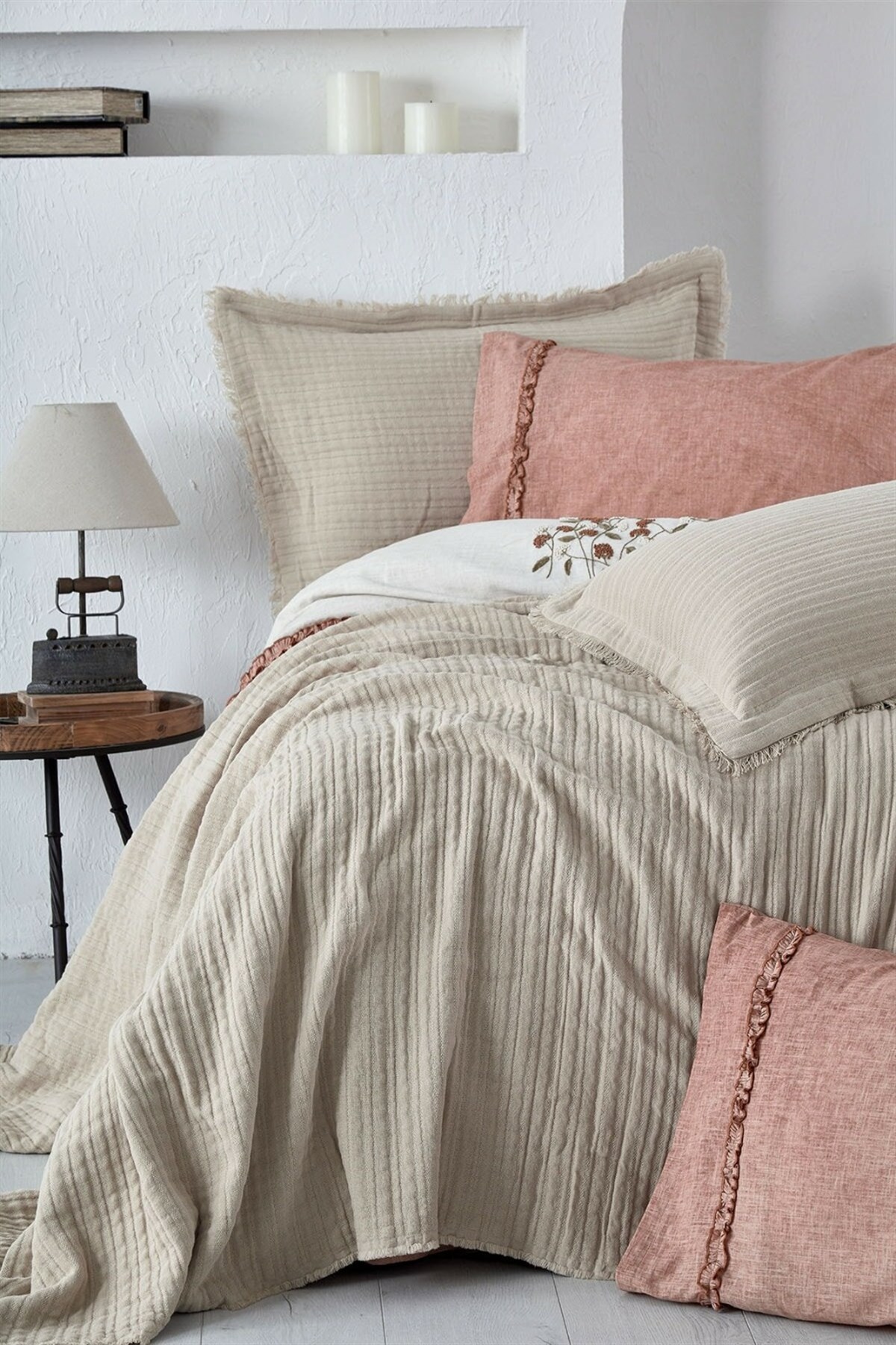 Ecocotton Armina Müslin Yatak Örtüsü Bej 220*240