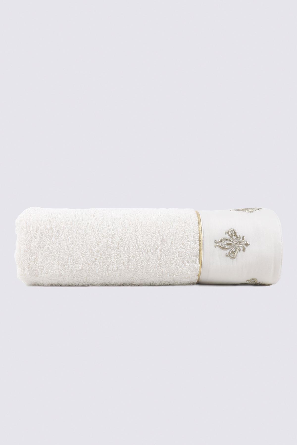 Ecocotton Aslışah Banyo Havlusu Kadın %100 Organik Pamuk Nakışlı Krem 80x150 Cm