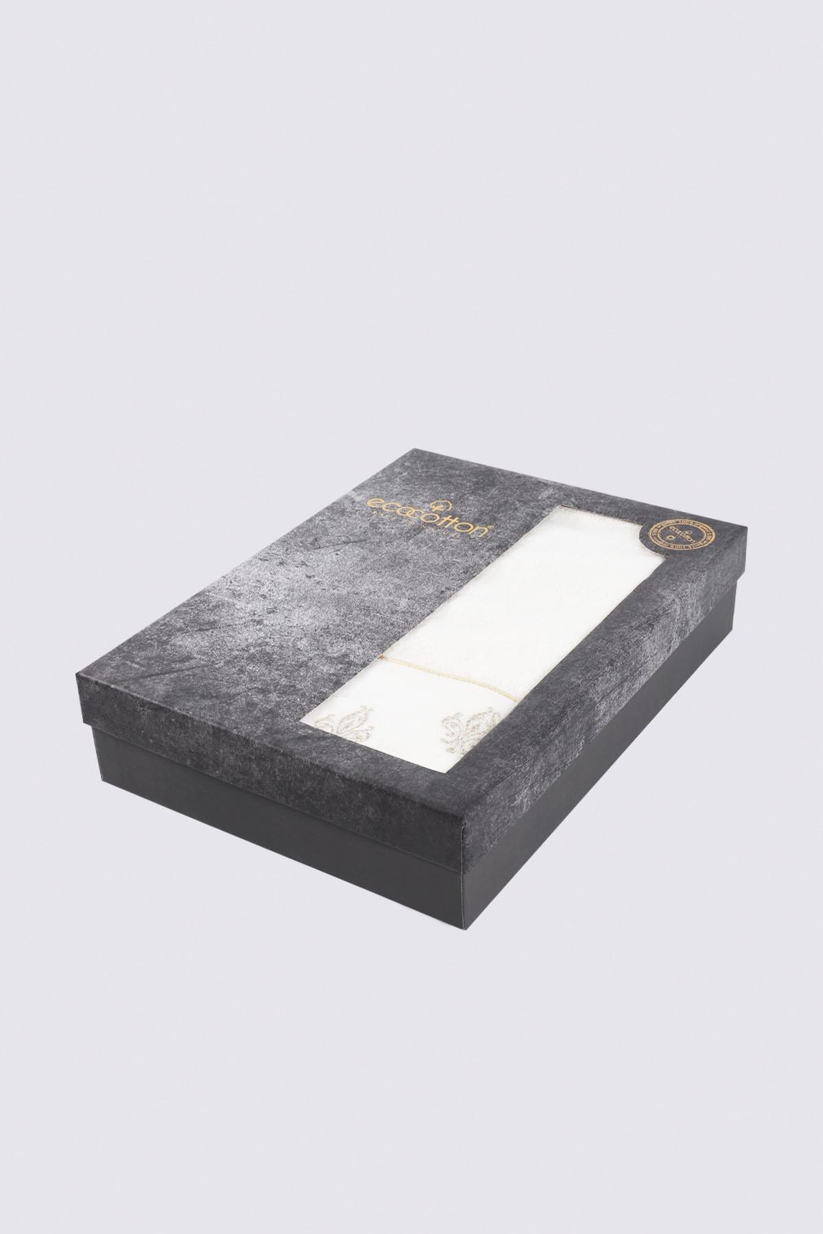 Ecocotton Aslışah Banyo Havlusu Kadın %100 Organik Pamuk Nakışlı Krem 80x150 Cm