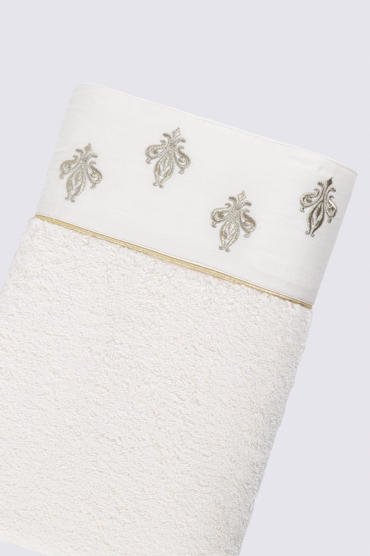 Ecocotton Aslışah Banyo Havlusu Kadın %100 Organik Pamuk Nakışlı Krem 80x150 Cm