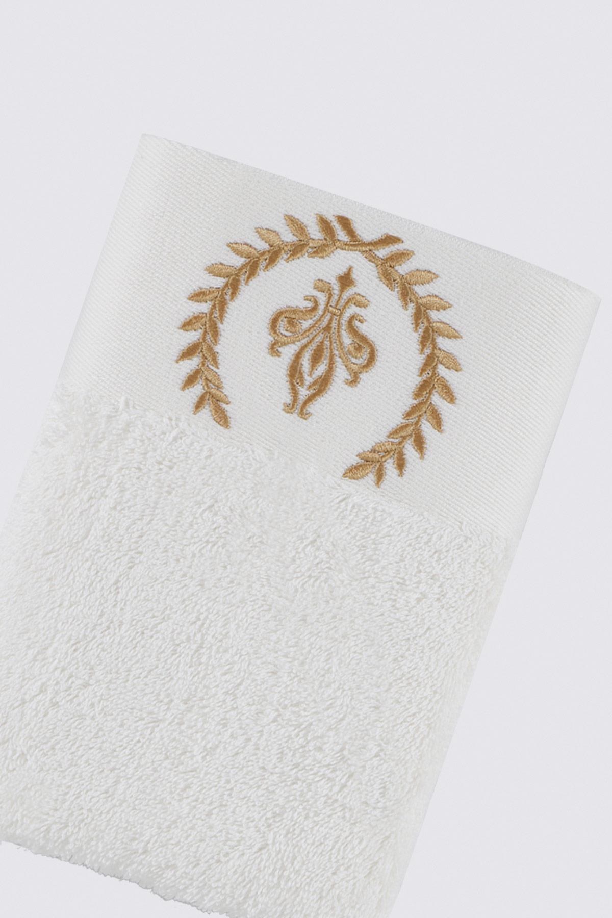 Ecocotton Aslışah El Yüz Havlusu Erkek %100 Organik Pamuk Nakışlı Krem 50x90 Cm