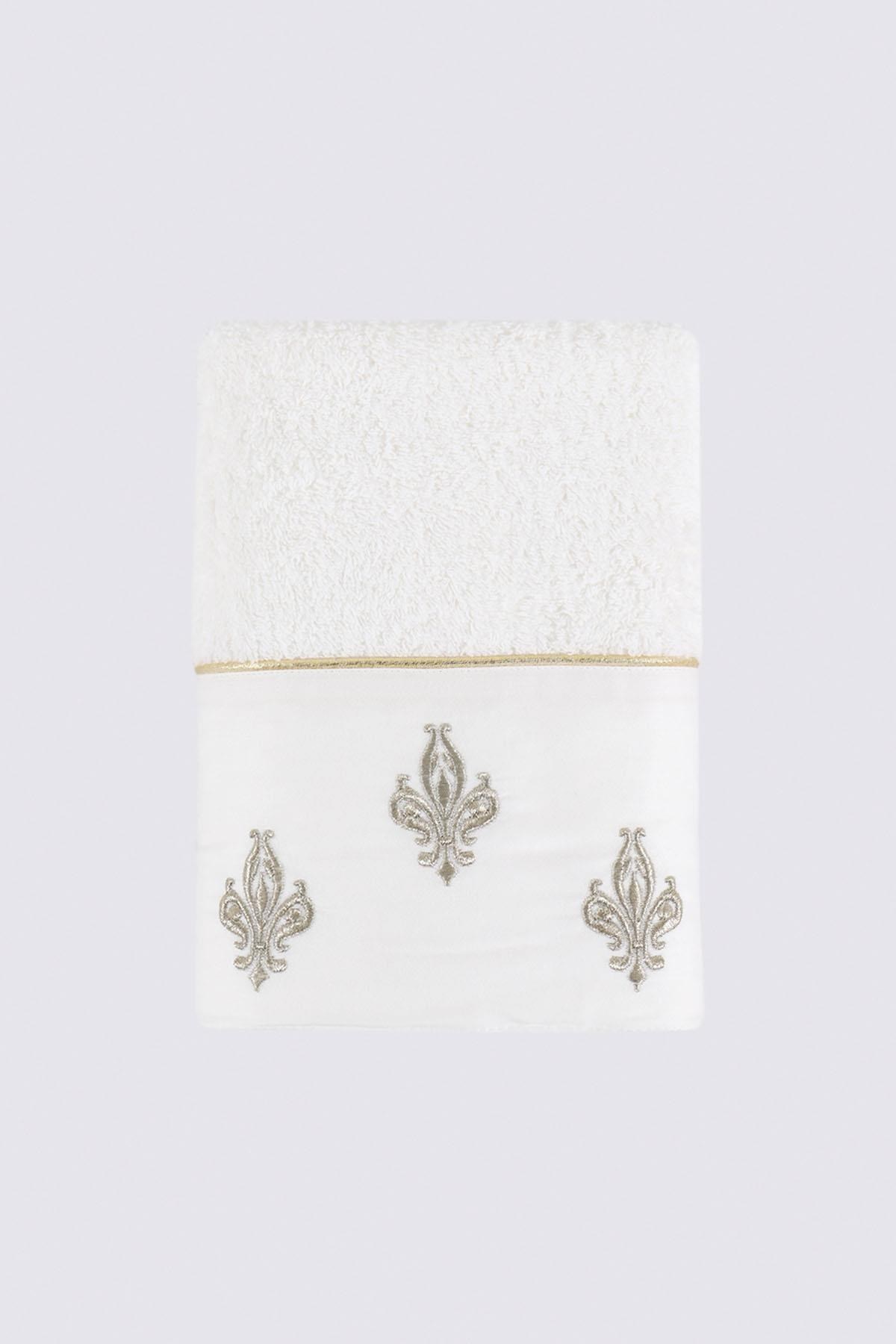 Ecocotton Aslışah El Yüz Havlusu Kadın %100 Organik Pamuk Nakışlı Krem 50x90 Cm