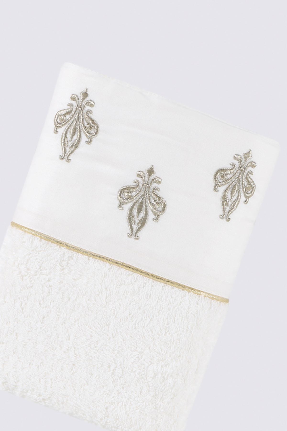 Ecocotton Aslışah El Yüz Havlusu Kadın %100 Organik Pamuk Nakışlı Krem 50x90 Cm