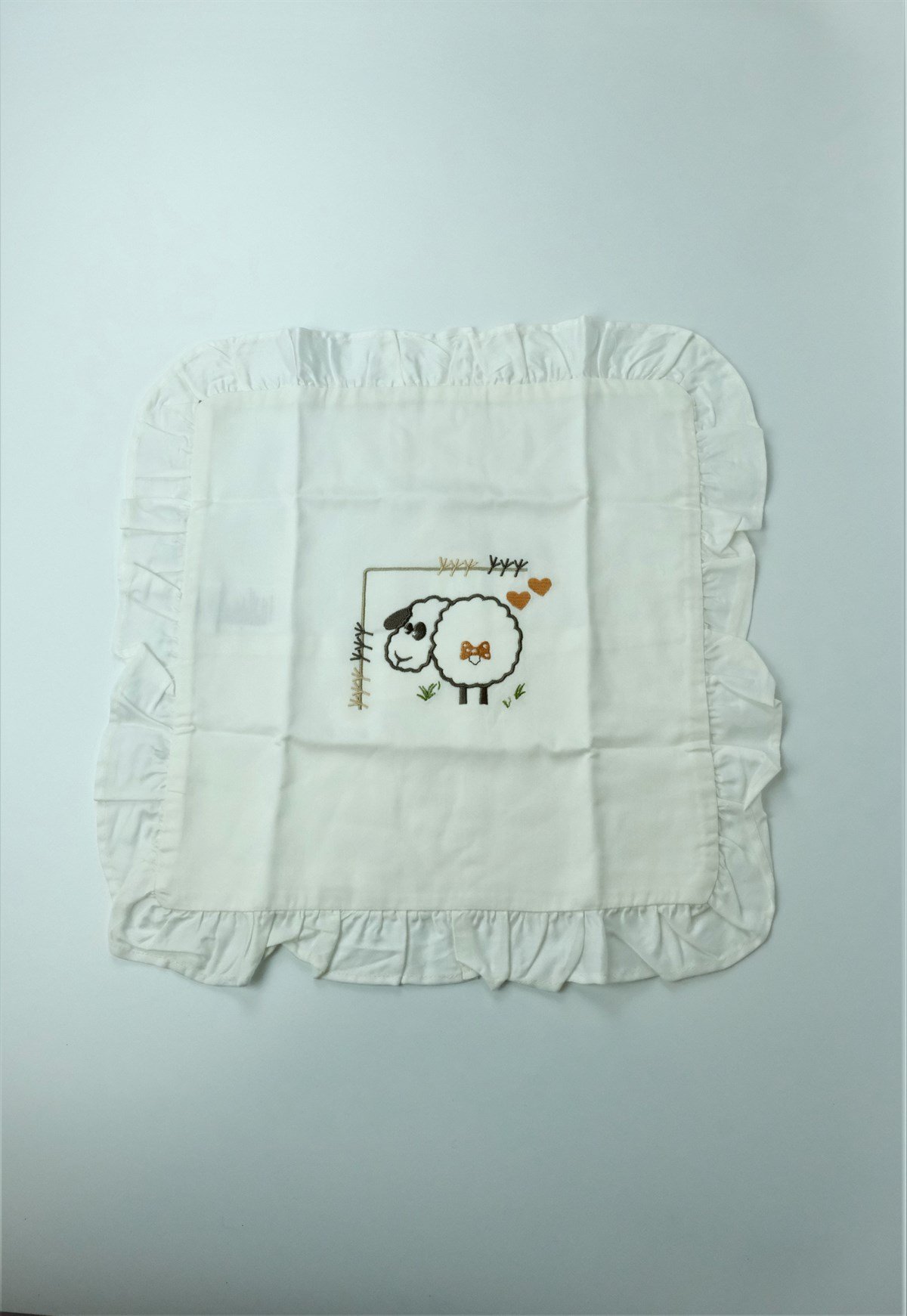 Ecocotton Bebek Yastık Kılıfı Ekru 30*30 Koyun Nakışlı