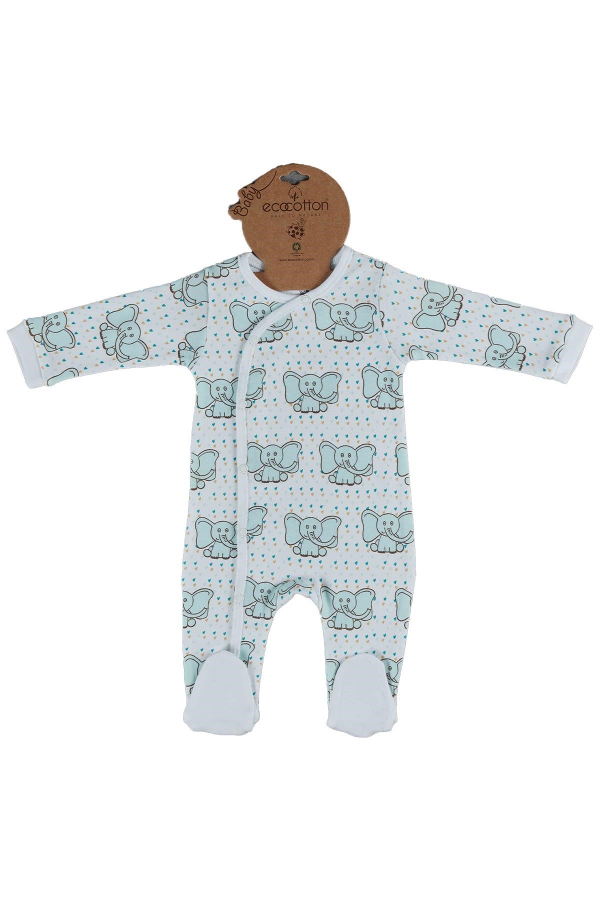 Ecocotton Borneo Baskılı Tulum Uzun Kollu Mint 3-6 Ay