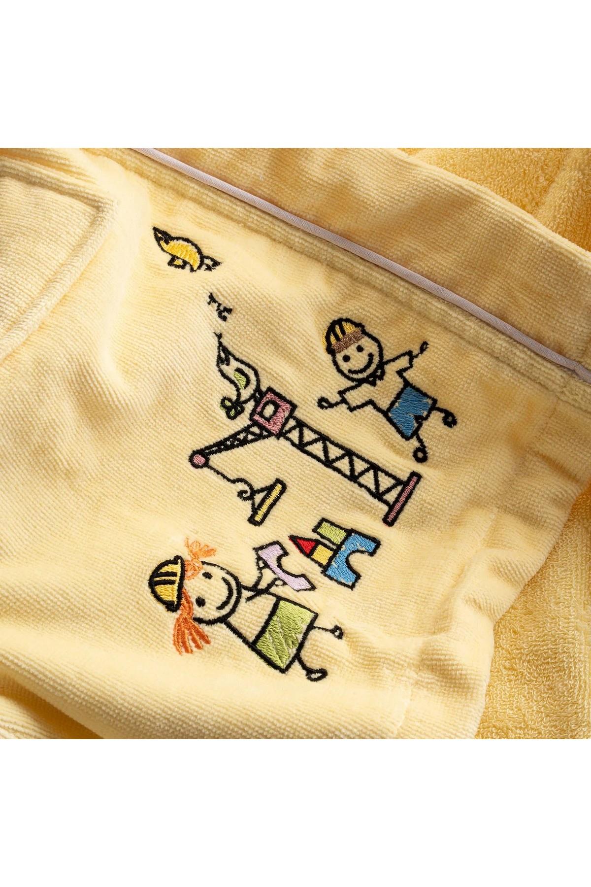 Ecocotton Carnaval Unisex Çocuk Bornoz %100 Organik PamukNakışlı Sarı