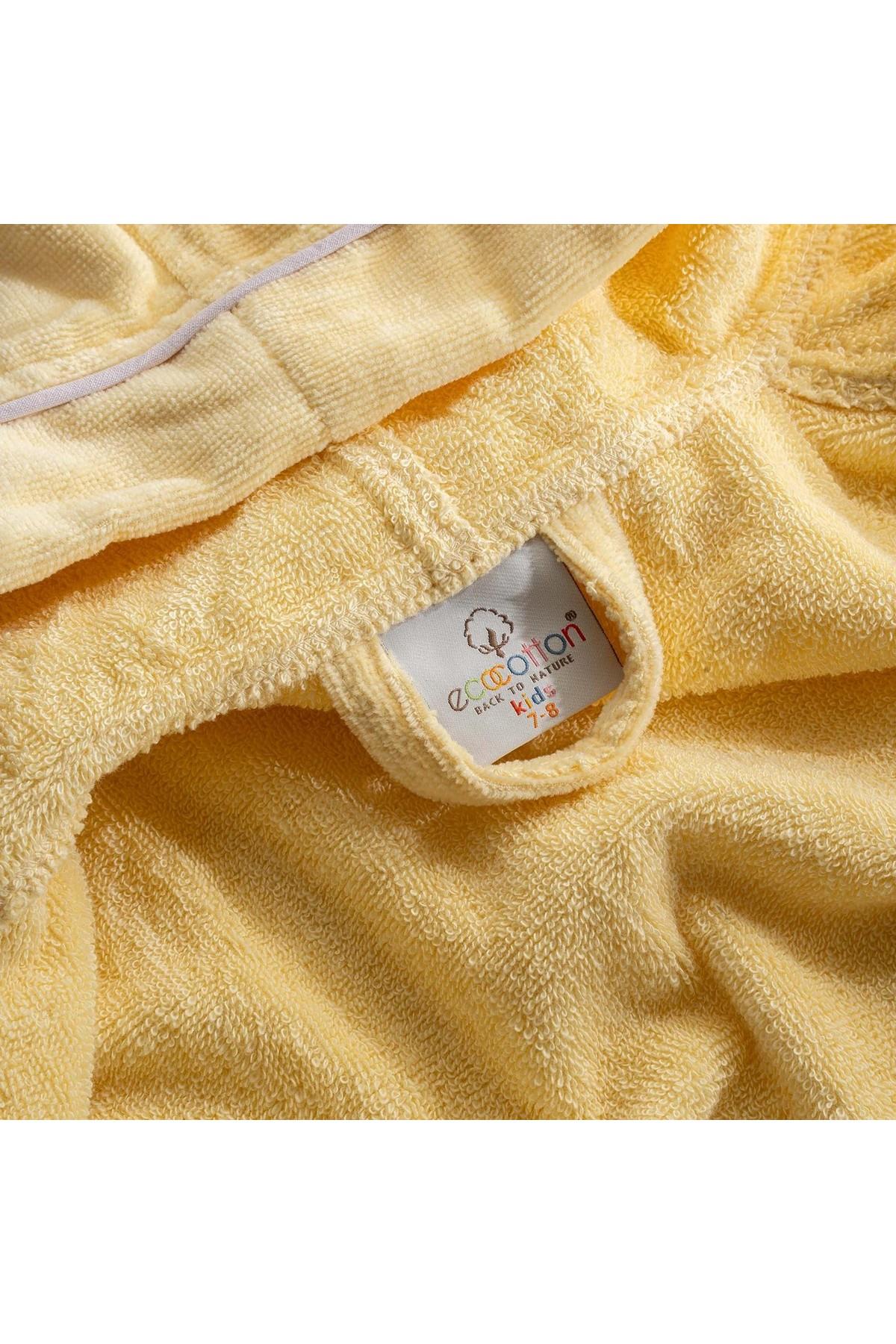 Ecocotton Carnaval Unisex Çocuk Bornoz %100 Organik PamukNakışlı Sarı