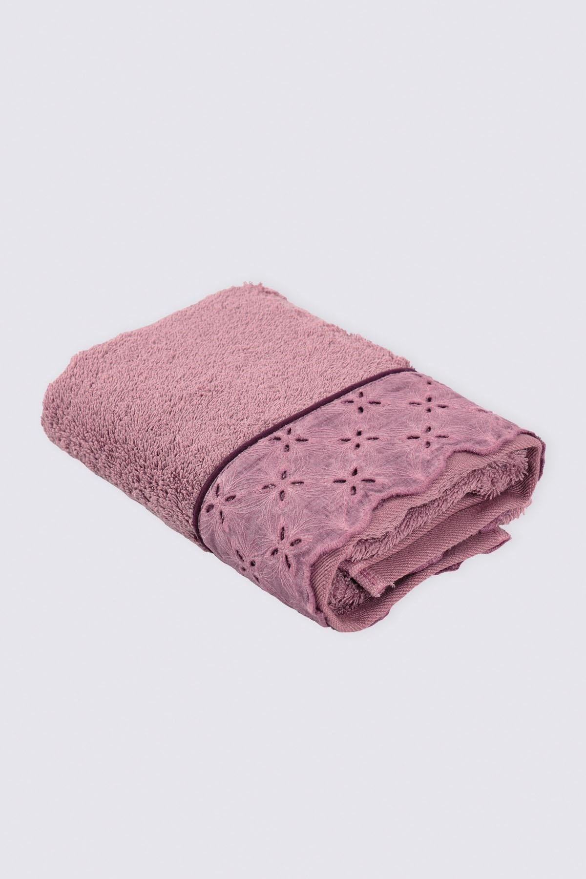 Ecocotton Ella Banyo Havlusu %100 Organik Pamuk Brodeli Pudra 80x150 Cm