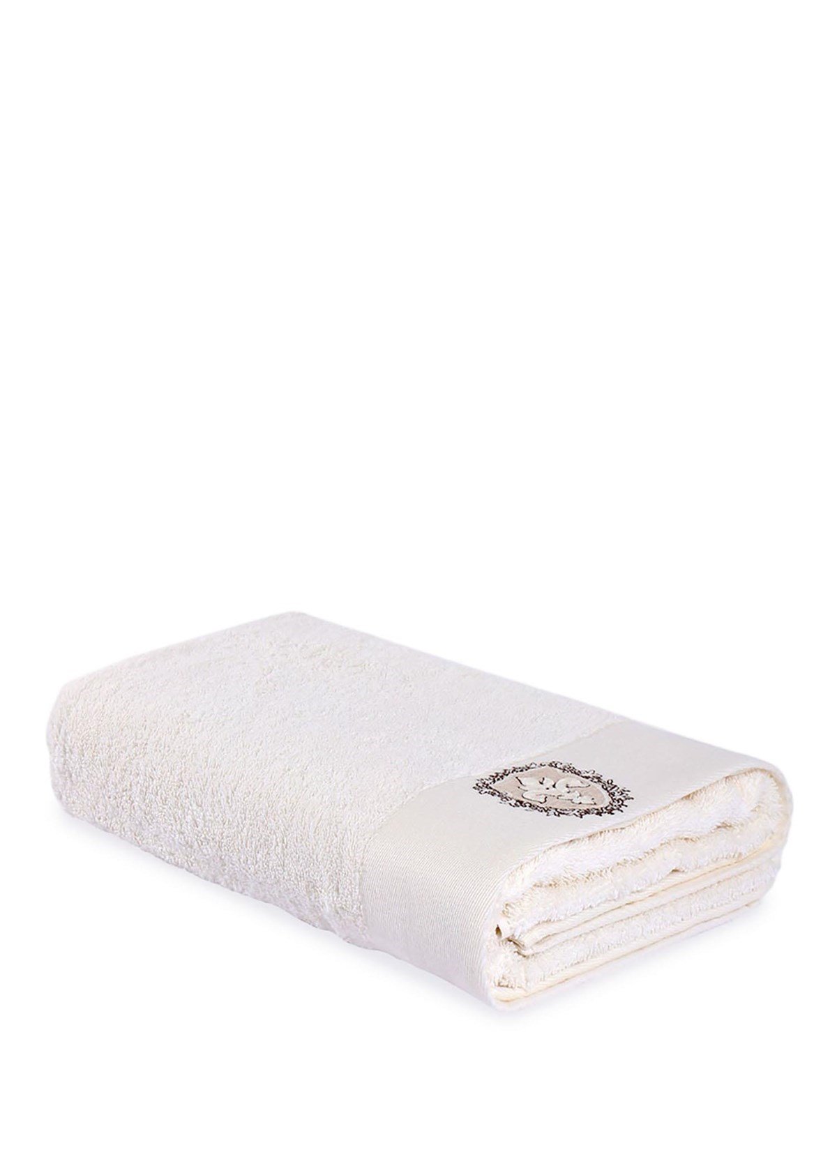 Ecocotton Ella Banyo Havlusu %100 Organik Pamuk Nakışlı Krem 80x150 Cm