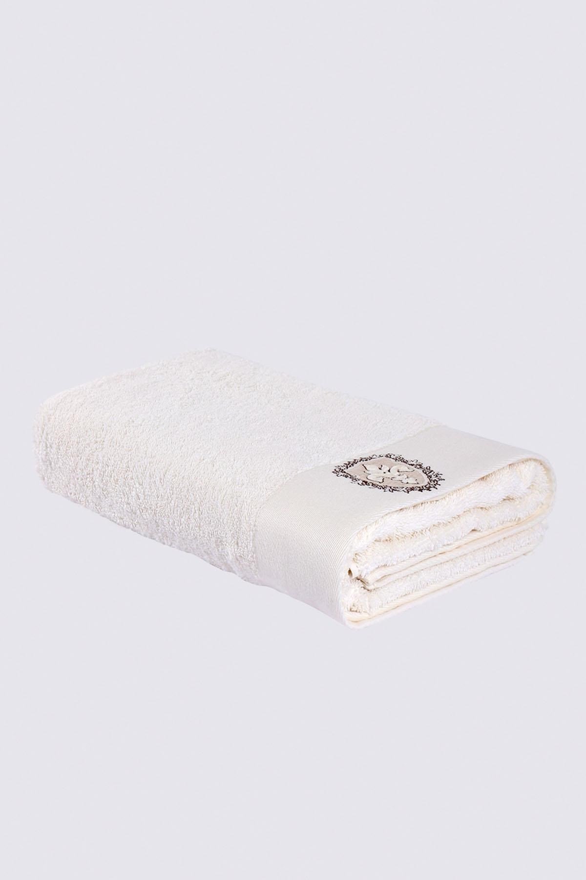 Ecocotton Ella Banyo Havlusu %100 Organik Pamuk Nakışlı Krem 80x150 Cm