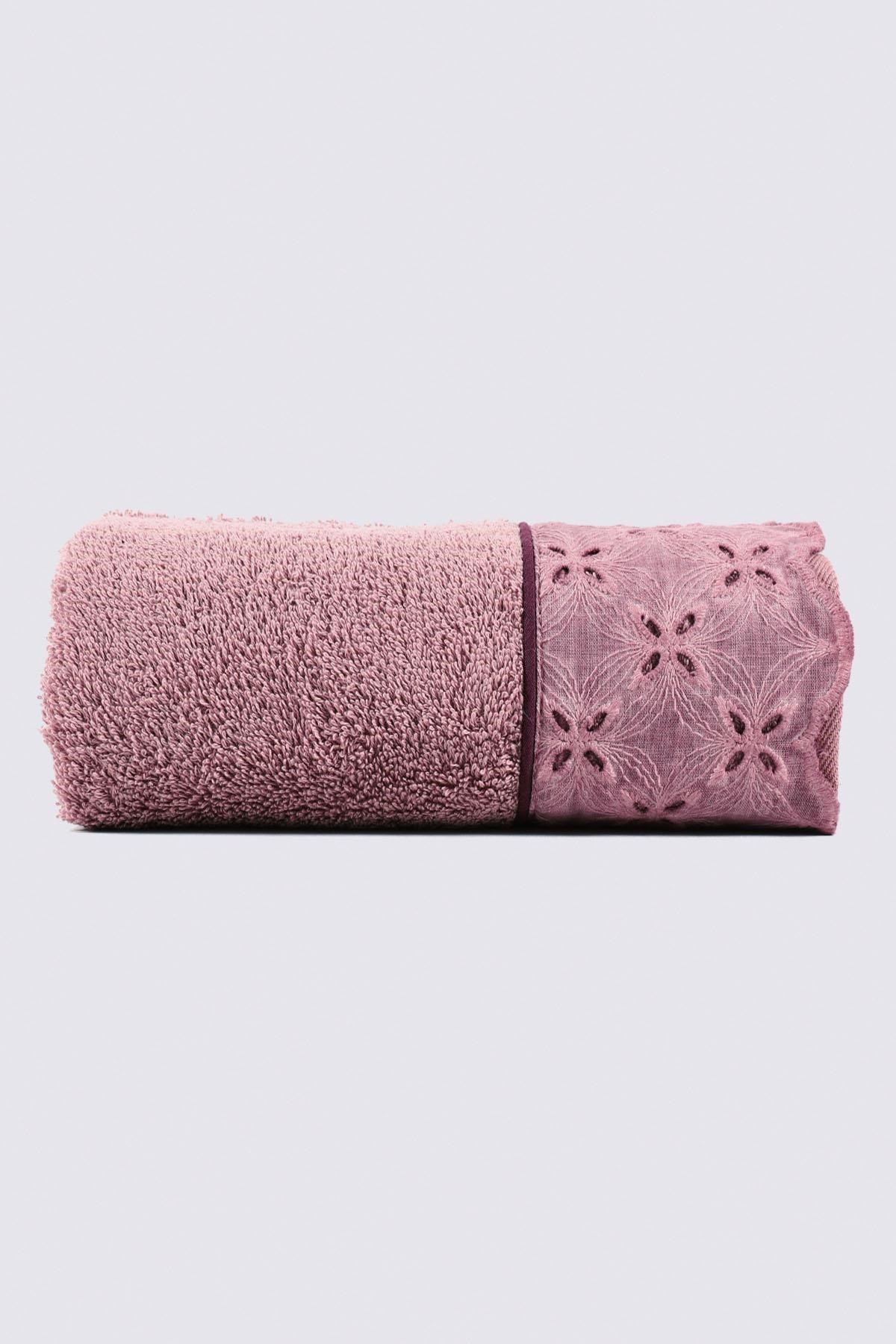 Ecocotton Ella Banyo Havlusu %100 Organik Pamuk Brodeli Pudra 80x150 Cm