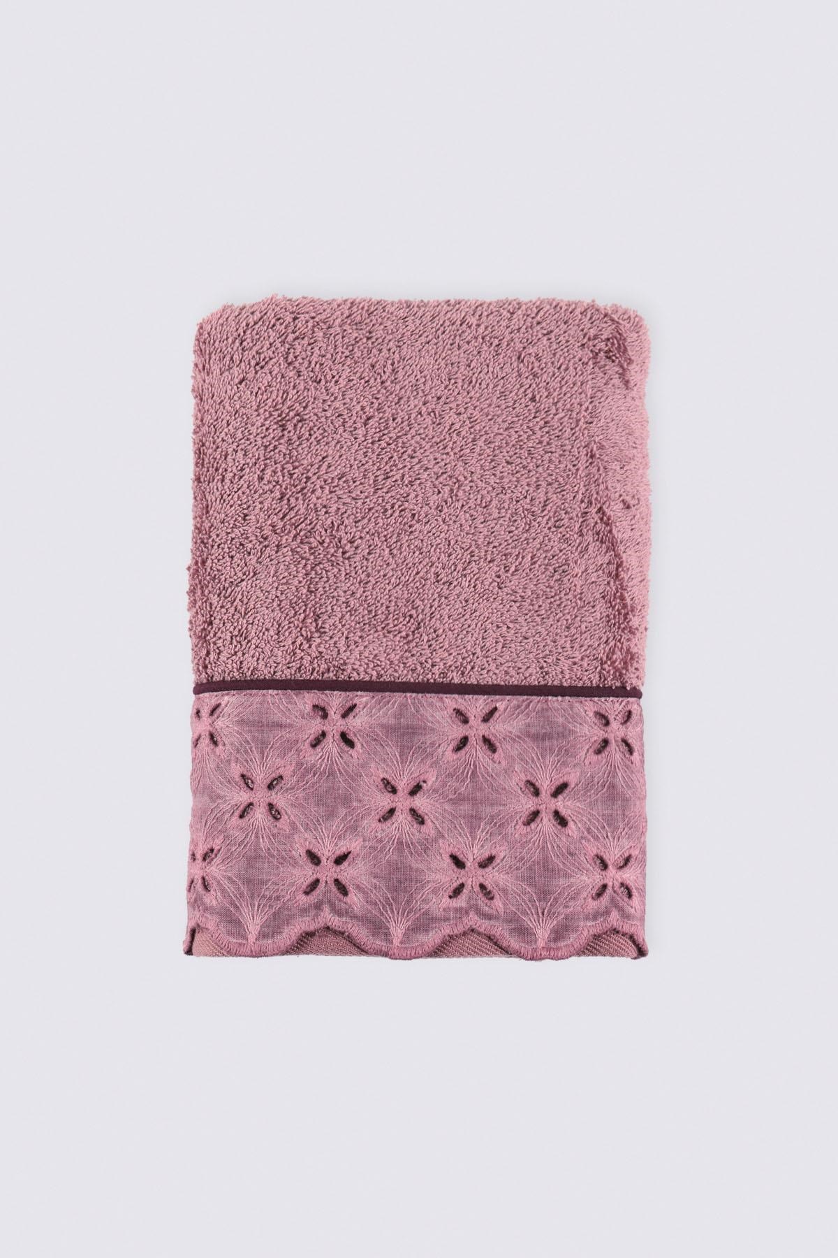 Ecocotton Ella El Yüz Havlusu %100 Organik Pamuk Brodeli Pudra 50x90 Cm