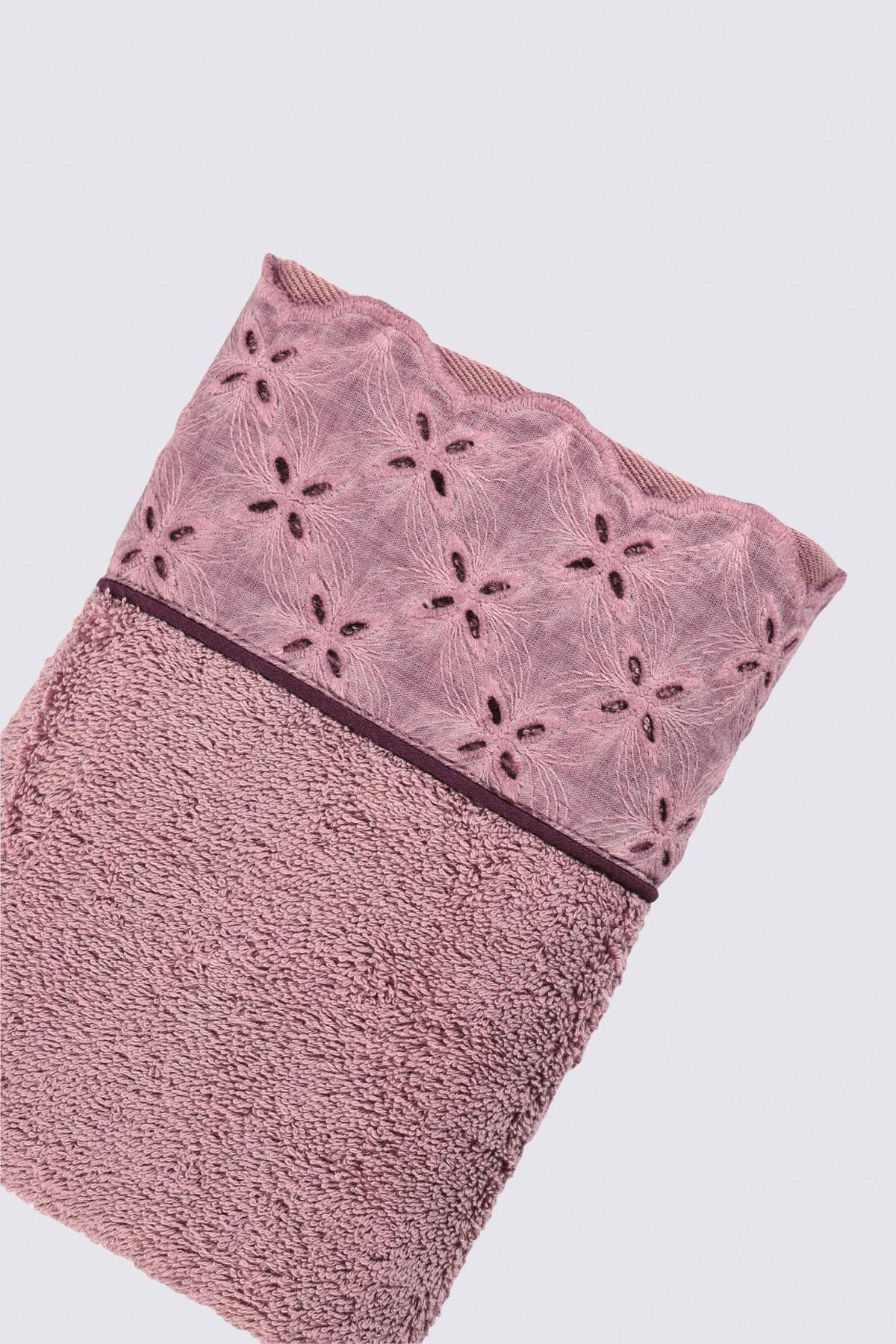 Ecocotton Ella El Yüz Havlusu %100 Organik Pamuk Brodeli Pudra 50x90 Cm