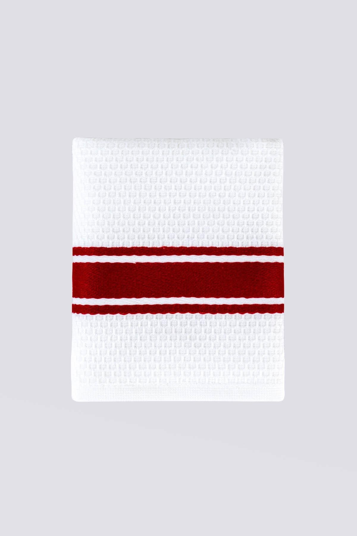 Ecocotton Elvin Yılbaşı Temalı 2 li Kurulama Havlusu %100 Pamuklu Özel Dokuma Nakışlı Kırmızı-Krem 40X60 cm