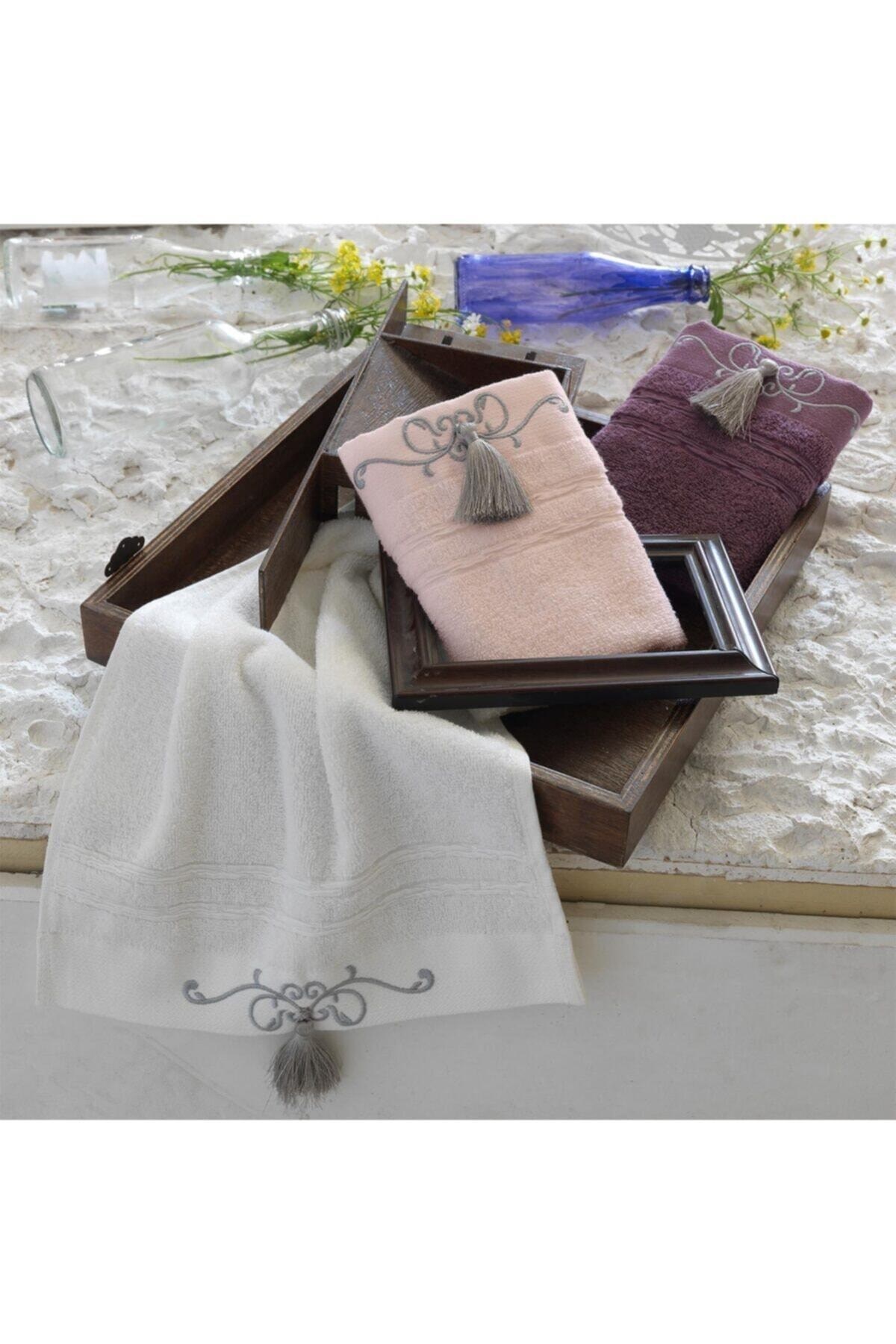 Ecocotton Emily Mutfak Havlu Seti Beyaz-Pudra-Mürdüm 30*50