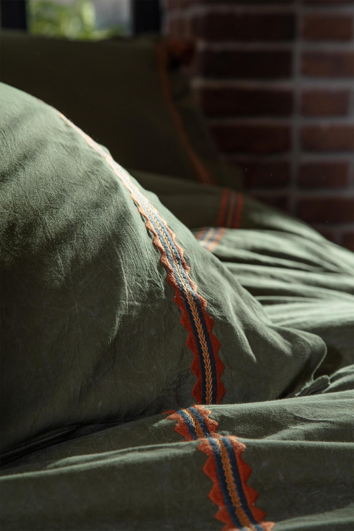 Ecocotton Hazar Çift Kişilik Nevresim Takımı %100 Organik Pamuk Saten Parça Boya Yeşil 200x220 Cm