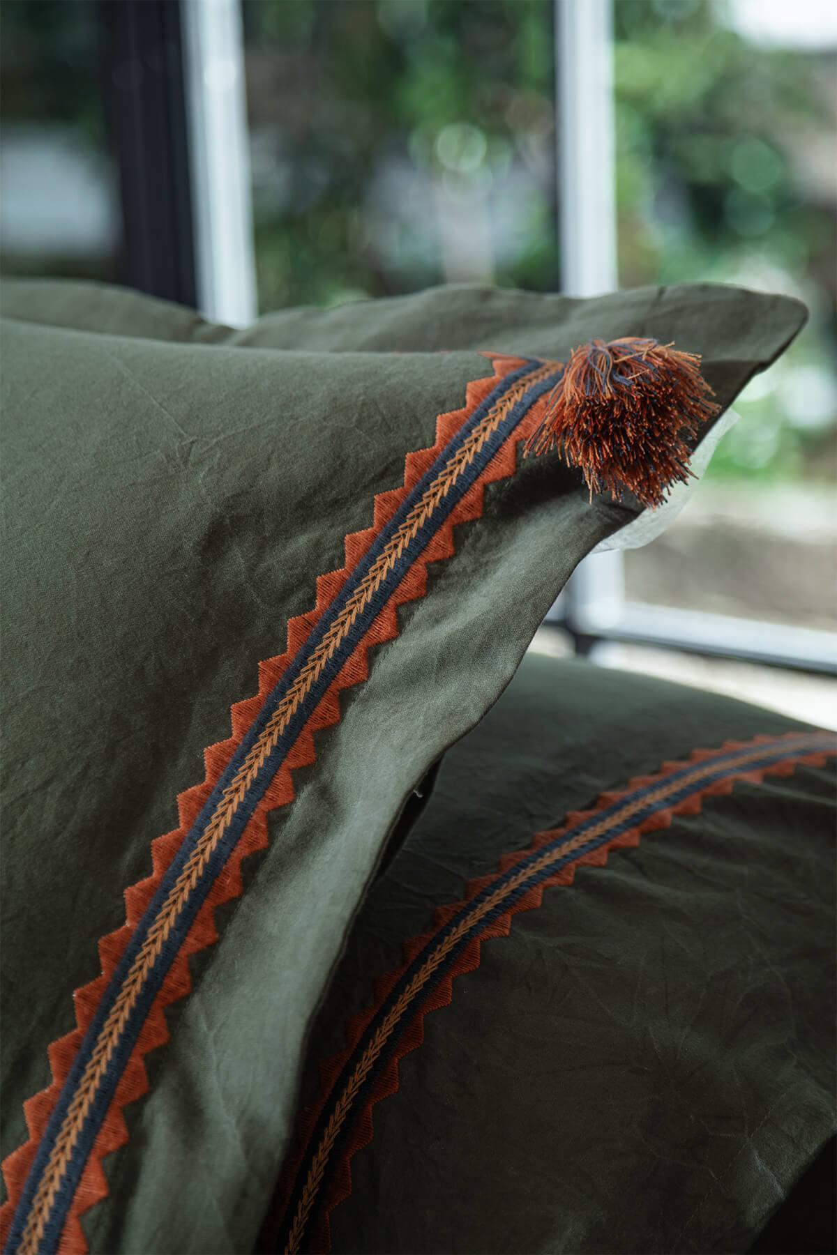 Ecocotton Hazar Çift Kişilik Nevresim Takımı %100 Organik Pamuk Saten Parça Boya Yeşil 200x220 Cm