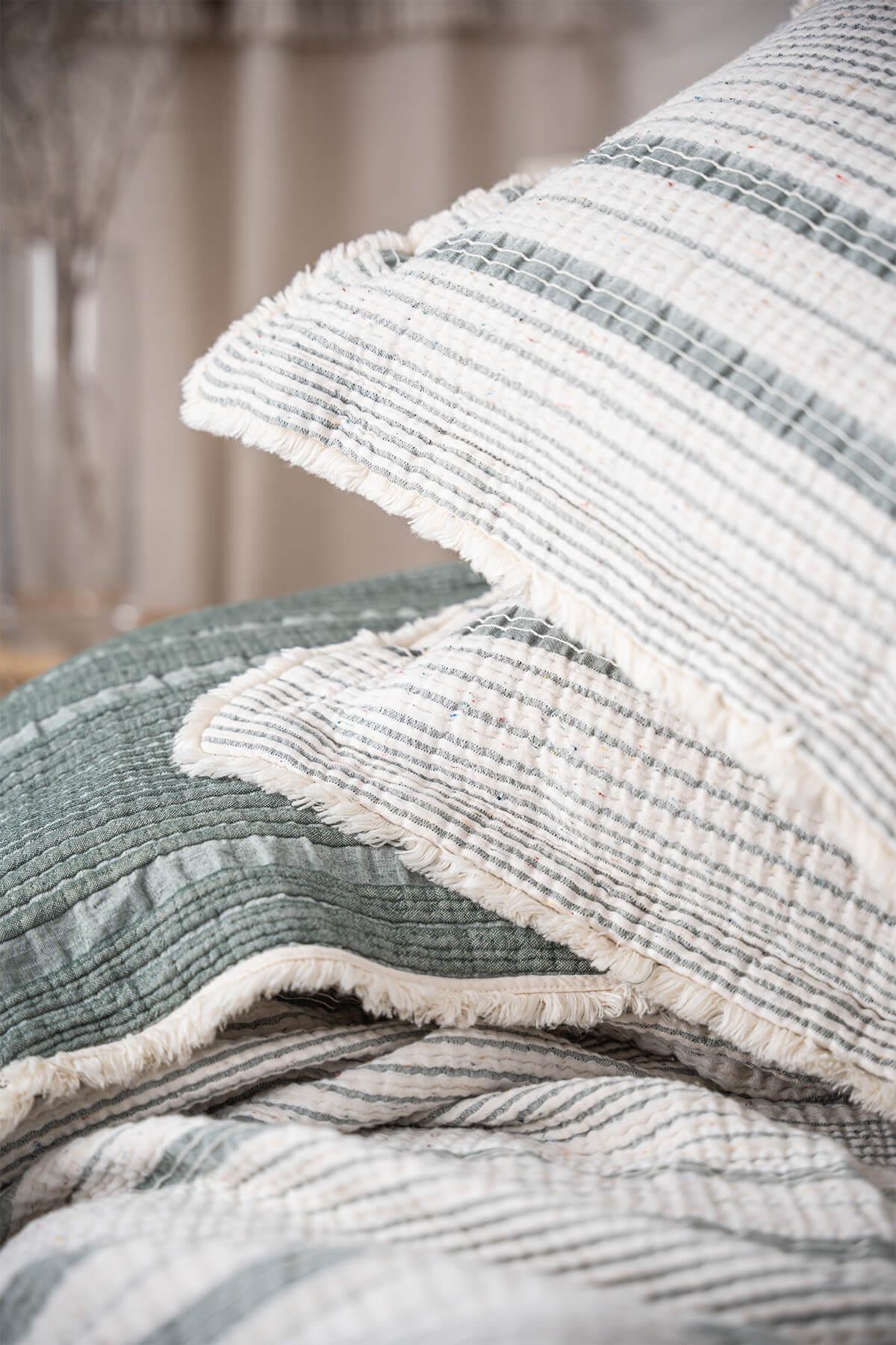 Ecocotton Hivda Çift Kişilik Yatak Örtüsü %100 Organik Pamuk Müslin Dolgulu Yeşil 240X260 Cm