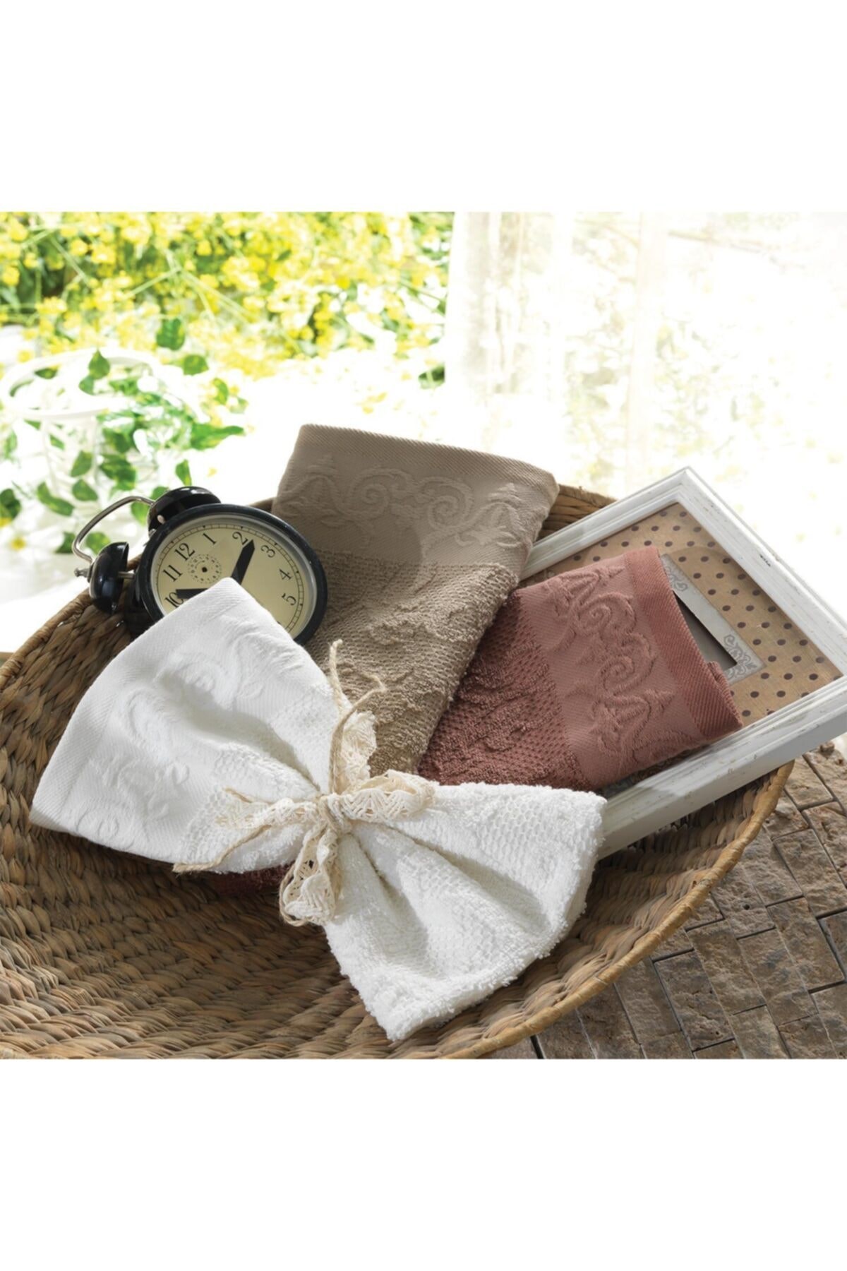 Ecocotton Isabella Mutfak Havlu Seti Beyaz-Bej-Kahve 30*50