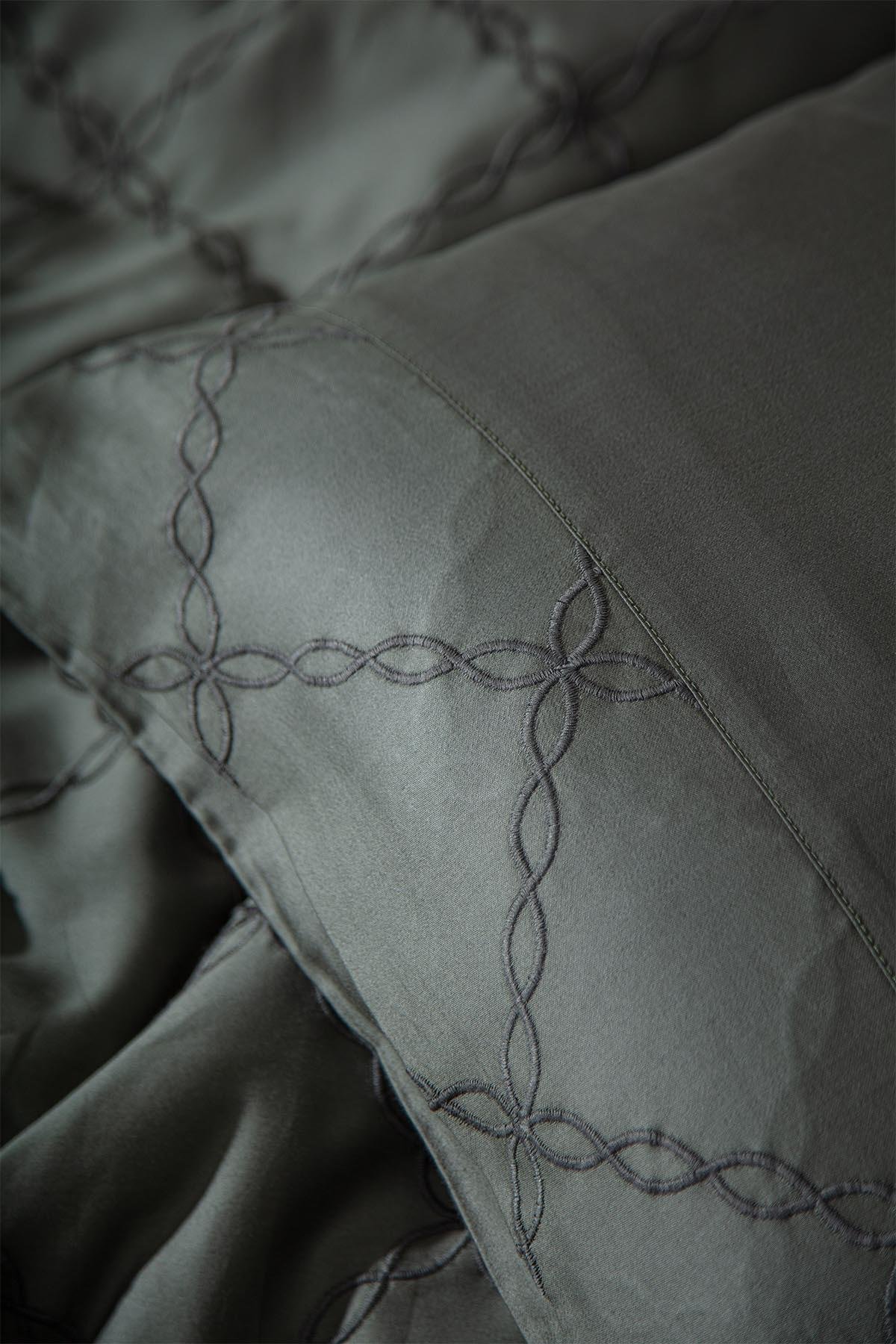 Ecocotton Mahfer Çift Kişilik Nevresim Takımı %100 Organik Pamuk Saten Brodeli Yeşil 200x220 Cm