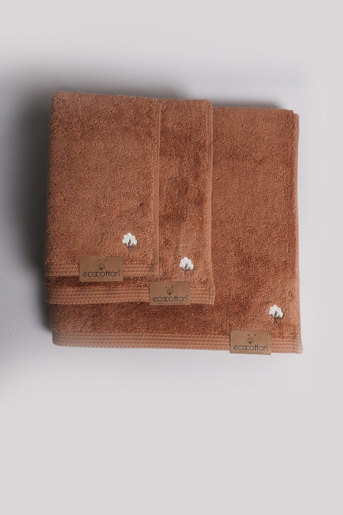 Ecocotton Pure Cotton 3'Lü Havlu Set Kahve 30*50-50*90-80*150