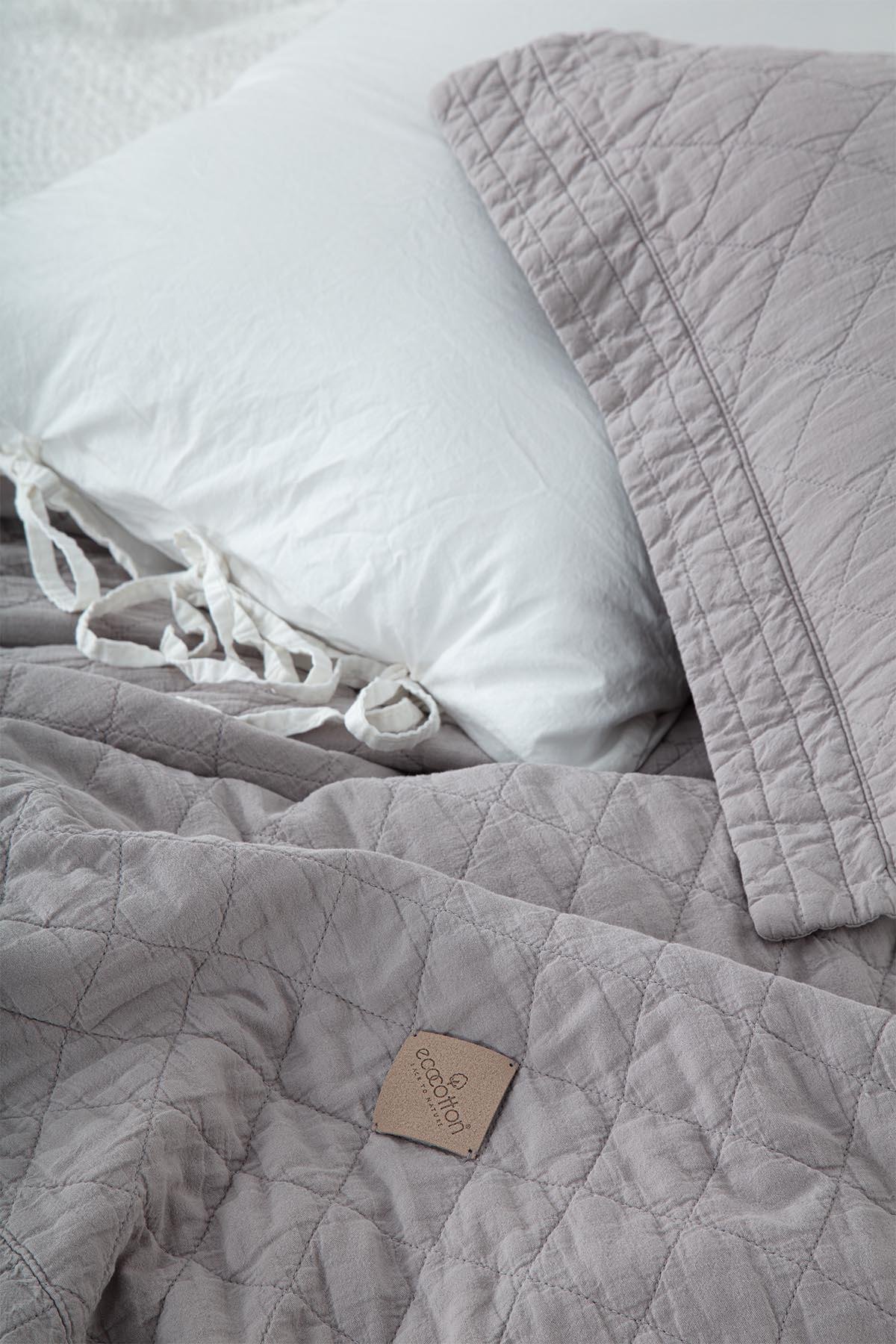 Ecocotton Reha Çift Kişilik Yatak Örtüsü Takımı %100 Pamuk Açık Gri 240x260 Cm