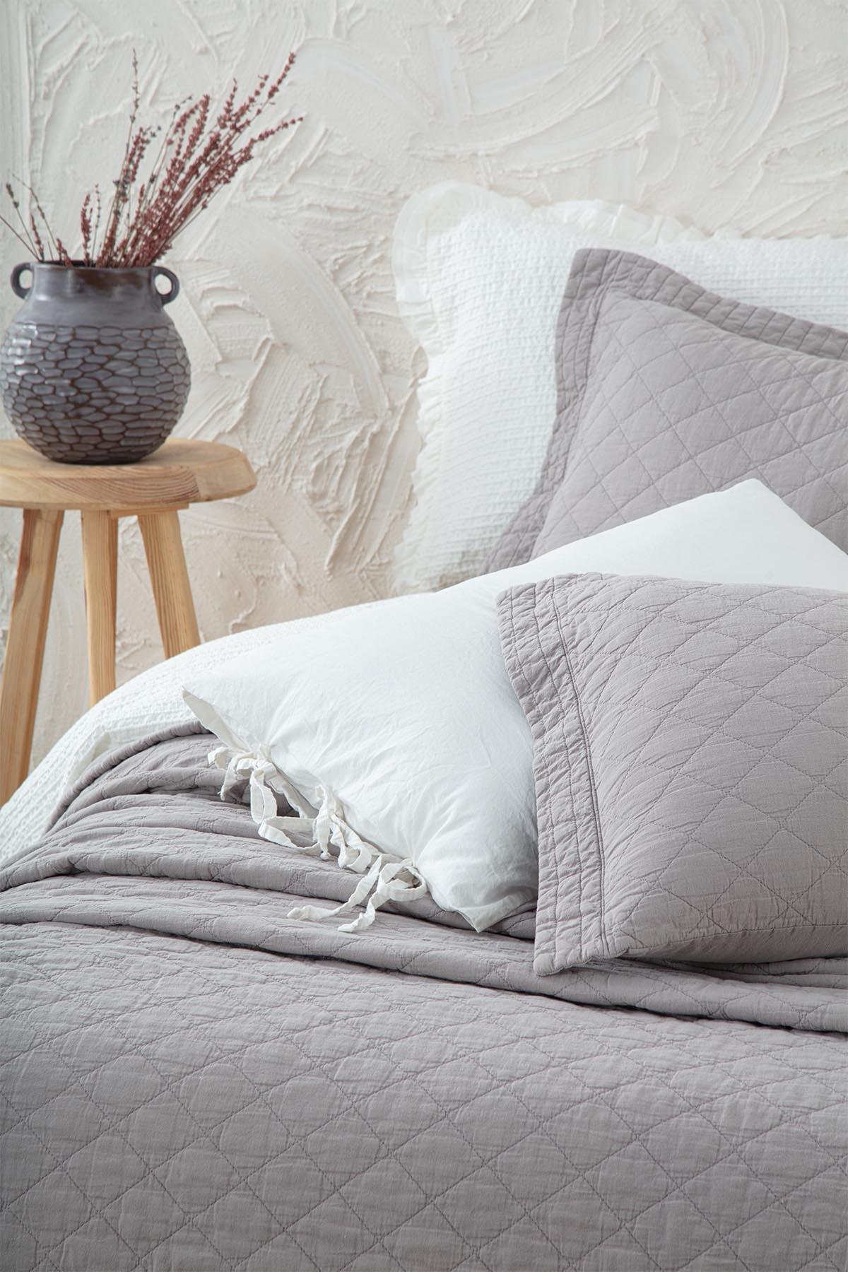 Ecocotton Reha Çift Kişilik Yatak Örtüsü Takımı %100 Pamuk Açık Gri 240x260 Cm