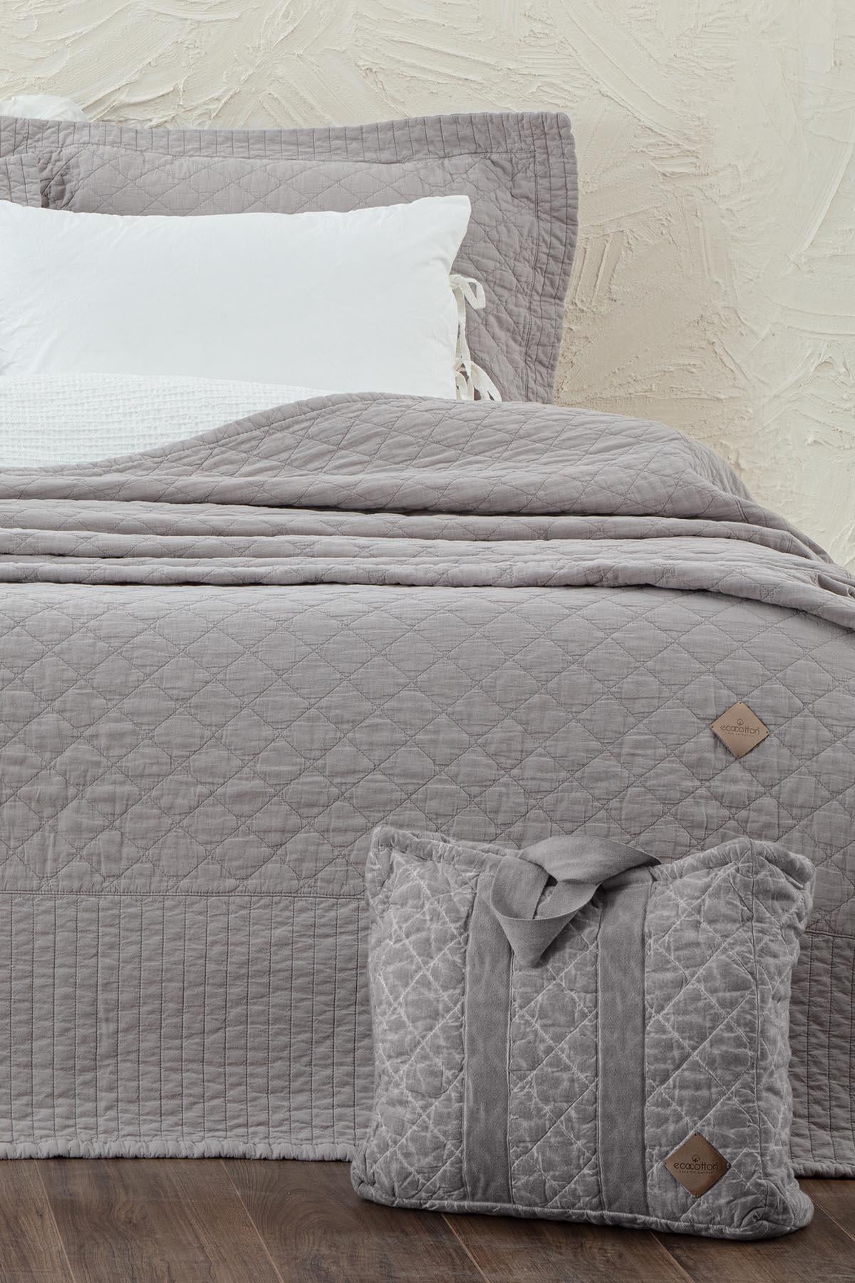 Ecocotton Reha Çift Kişilik Yatak Örtüsü Takımı %100 Pamuk Açık Gri 240x260 Cm