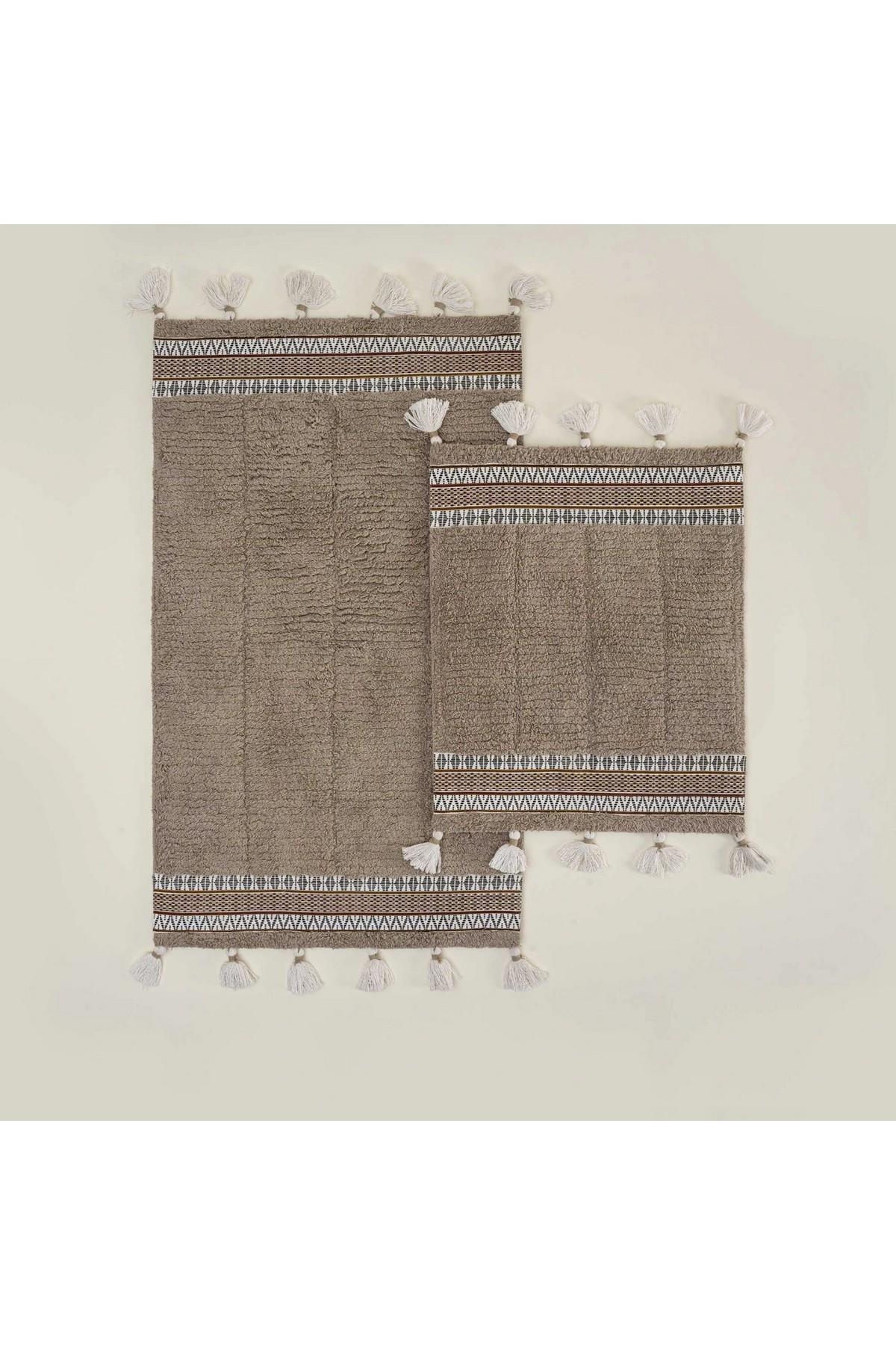 Ecocotton Rita 2'li Banyo Paspas Seti %100 Karde Pamuk Bej60x90-40x60
